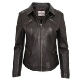 Womens Classic Leather Biker Zip Box Jacket Nova Black
