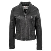 Womens Leather Standing Collar Jacket Becky Nova Black