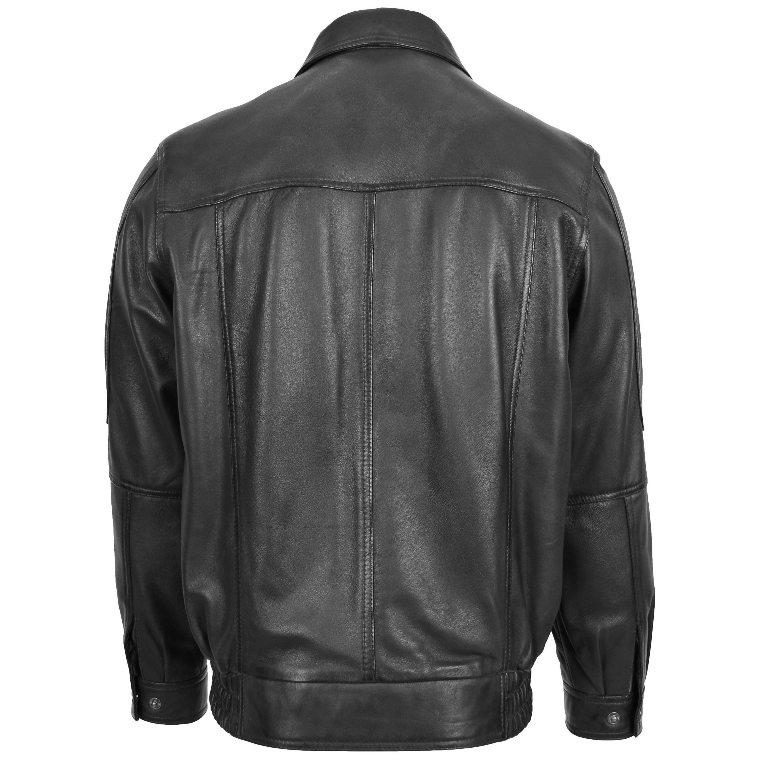 Mens Bomber Leather Jacket Classic Style Jim Nova Black