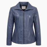 Womens Classic Zip Fastening Leather Jacket Julia Radiant Blue