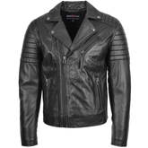 Men’s Phantom Black Quilted Shoulder Biker Leather Jacket