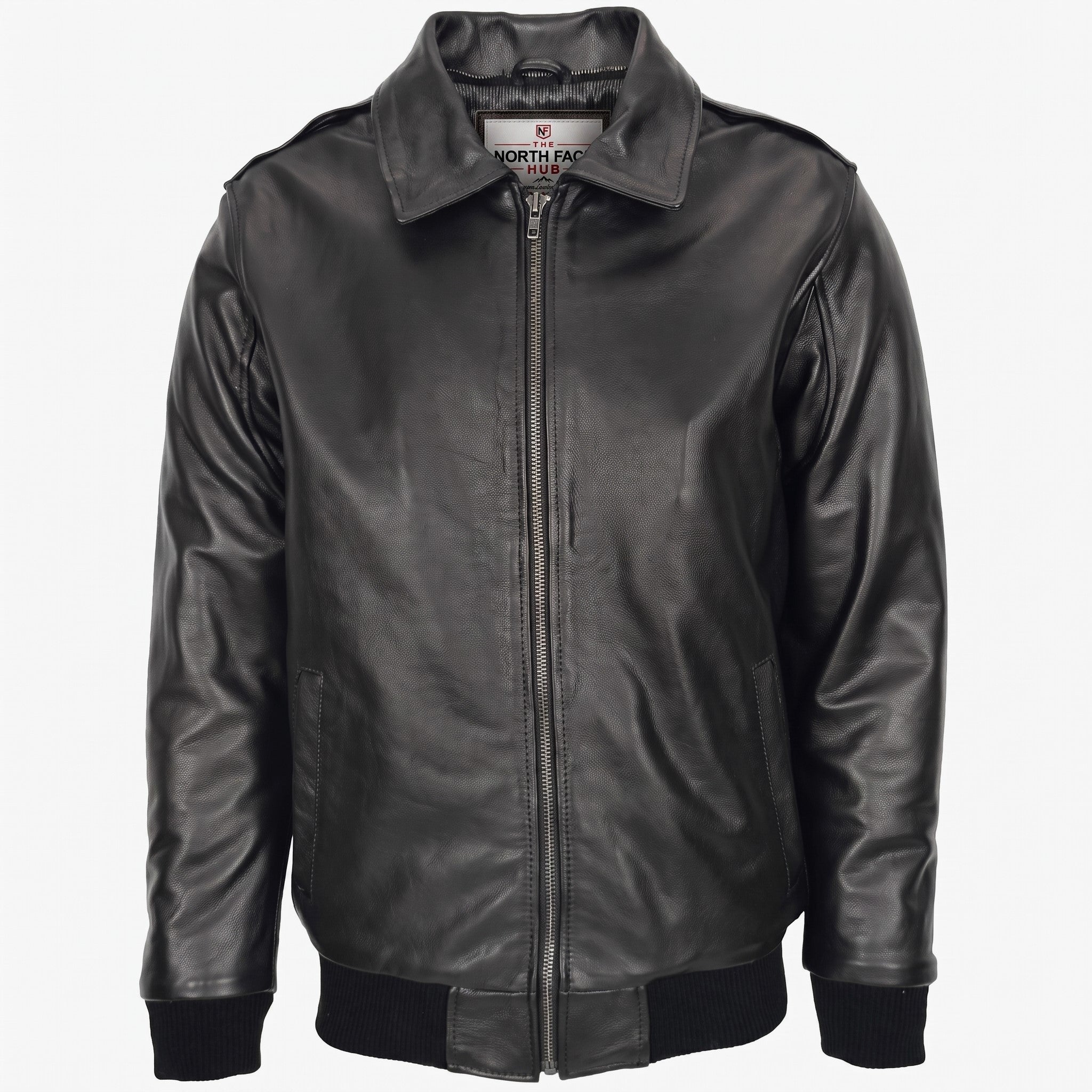 Mens Bomber Leather Jacket with Sheepskin Collar Viggo Nova Black