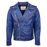 Mens Heavy Duty Leather Biker Brando Jacket Radiant Blue