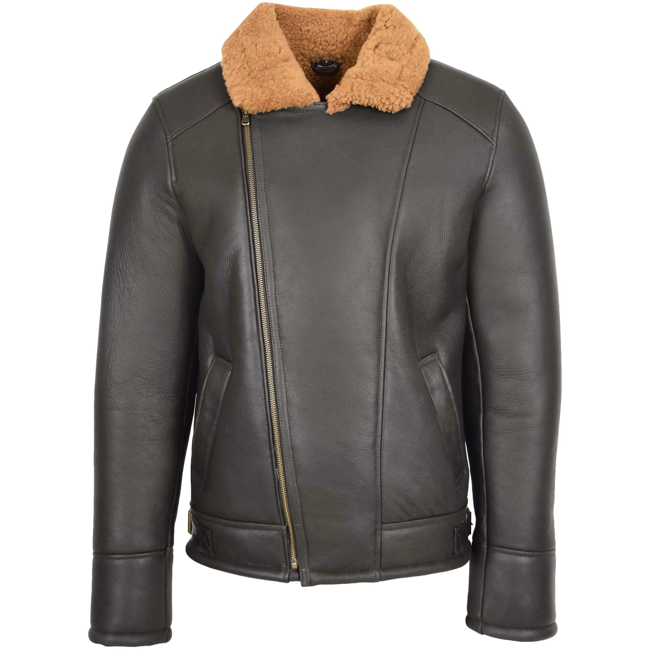 Mens Aviator Sheepskin Pilot Leather Bomber Jacket Zenith Brown Ginger