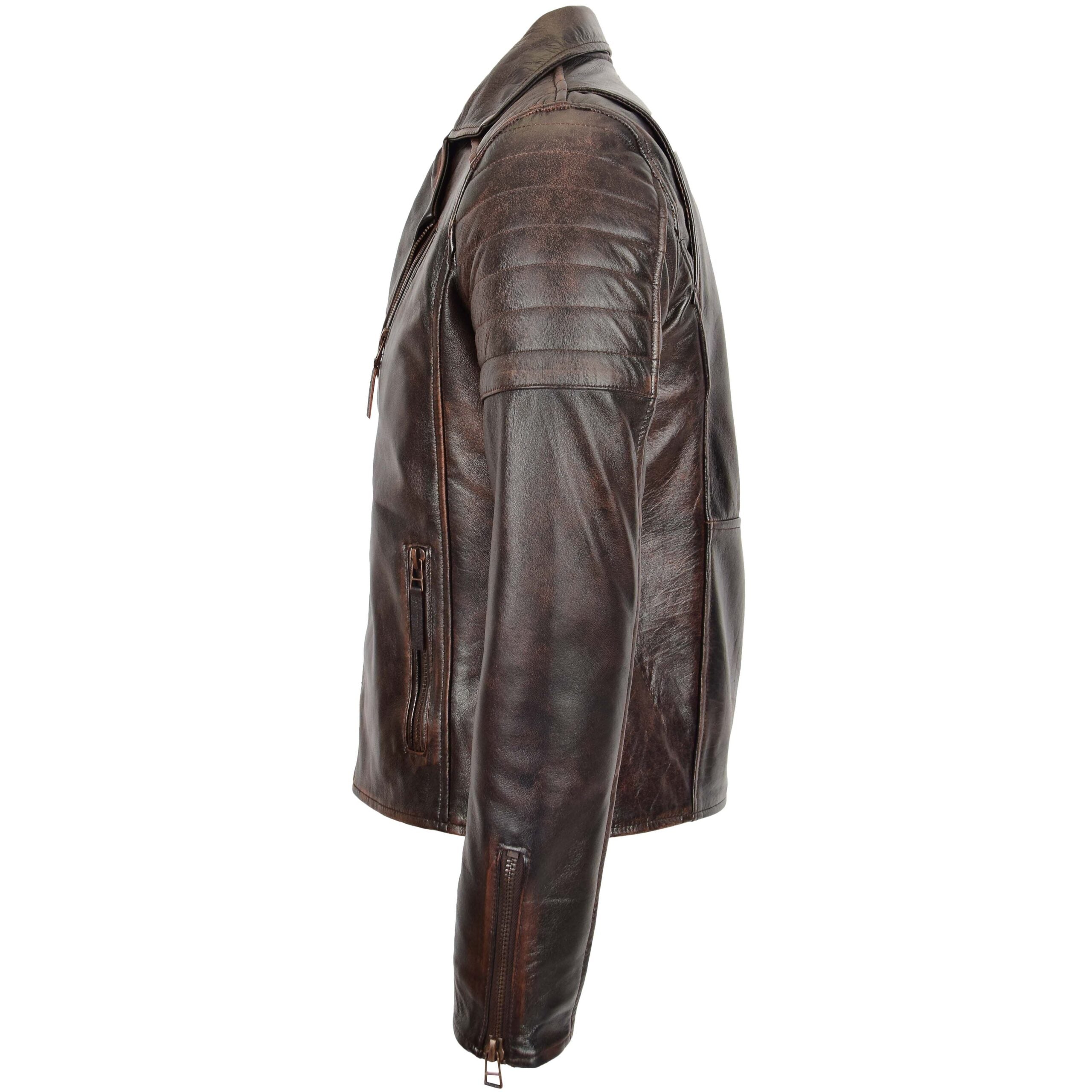 Mens Leather Cafe Racer Biker Jacket Ron Zenith Brown