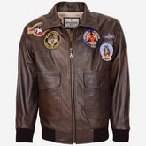 Mens Bomber Leather Jacket Air Force Style Lester Zenith Brown