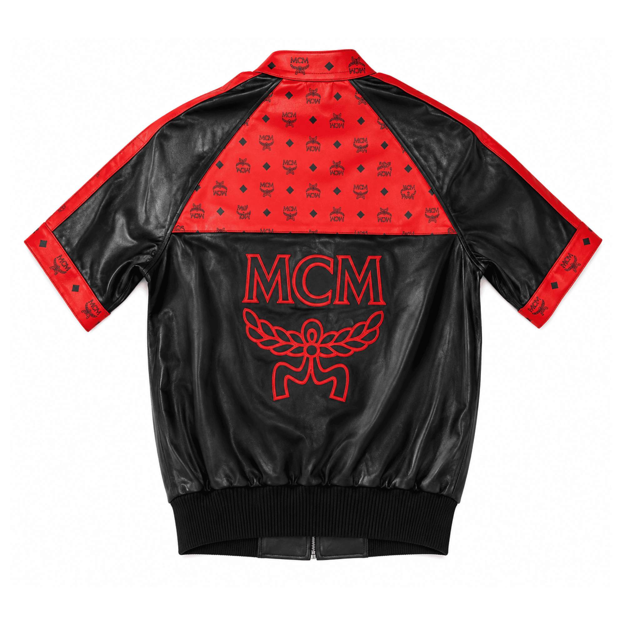 MCM Inspired Black Red Tracksuit Leather Jacket and Shorts Set