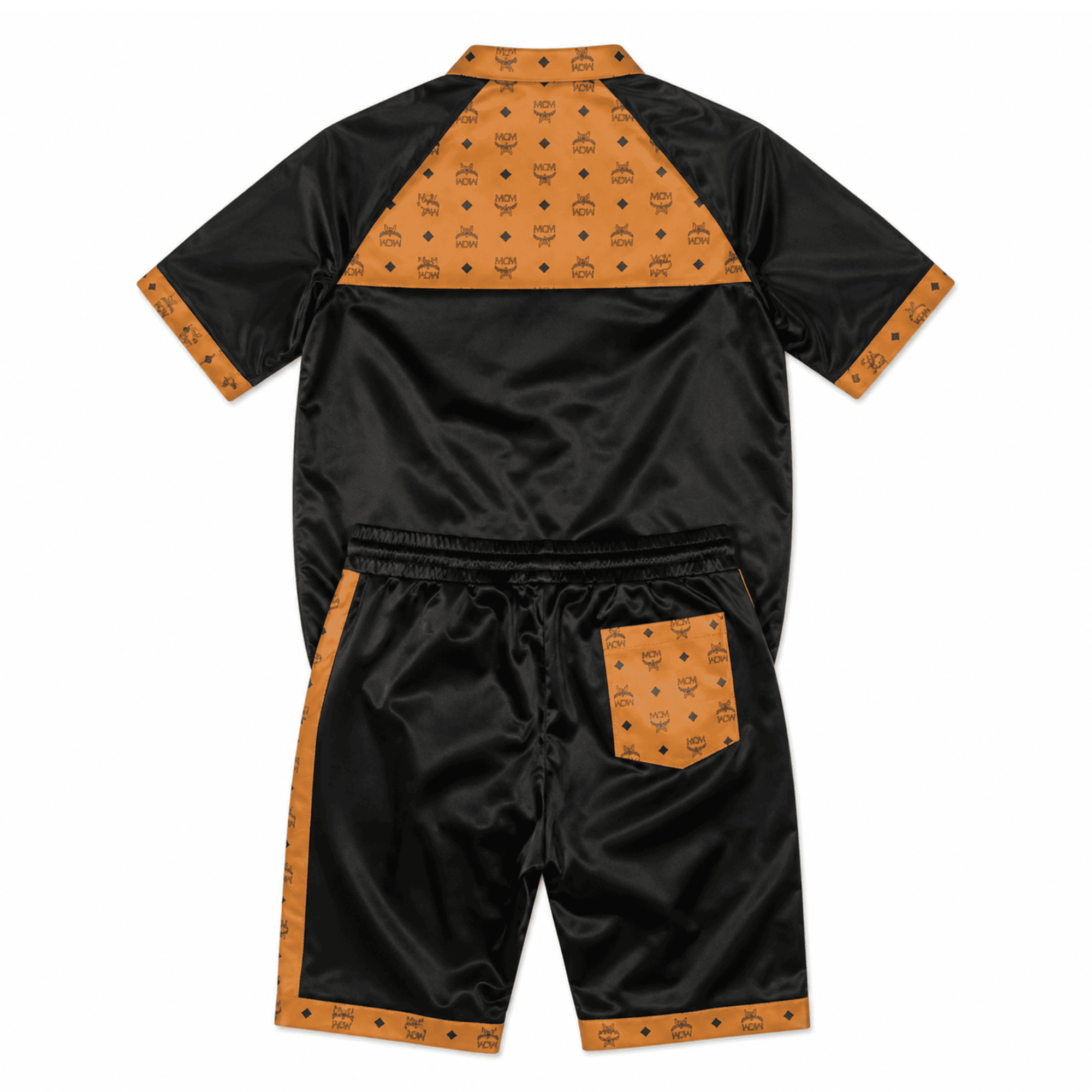 MCM Inspired Black Cognac Tracksuit Leather Jacket and Shorts Set