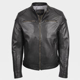 Mens Biker Soft Casual Leather Jacket Milton Black