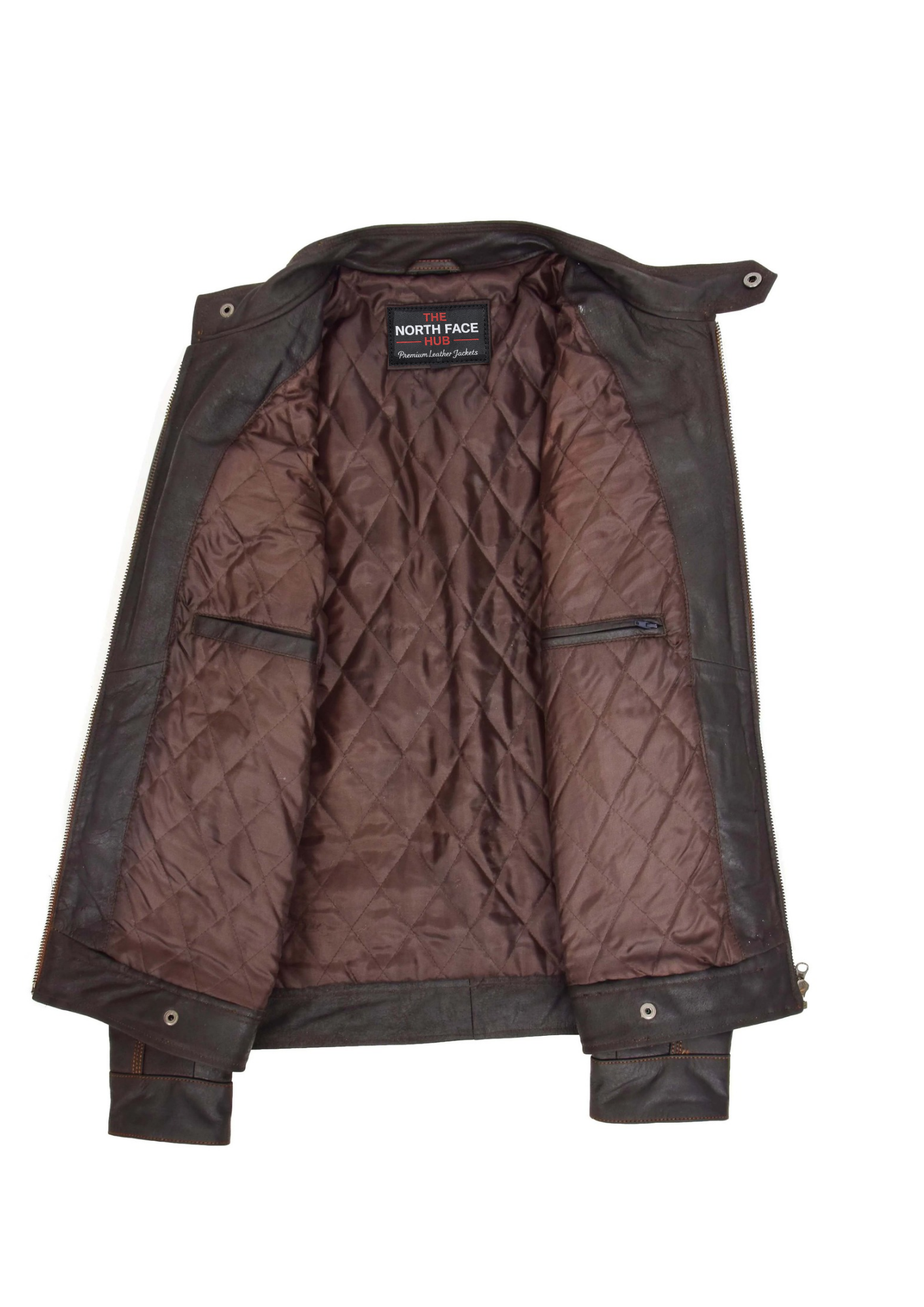 Mens Classic Leather Biker Style Zip Jacket Ethan Brown