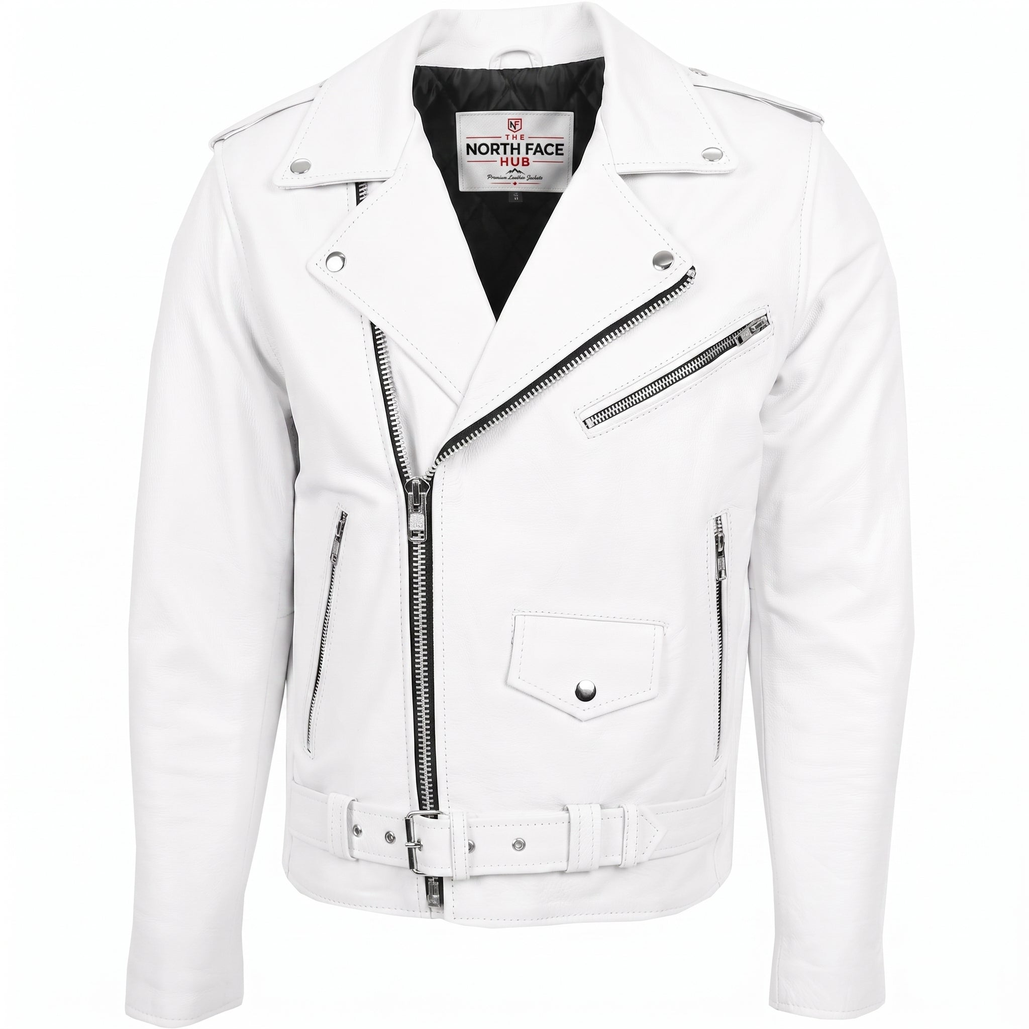 Mens Heavy Duty Leather Biker Brando Jacket Astral White