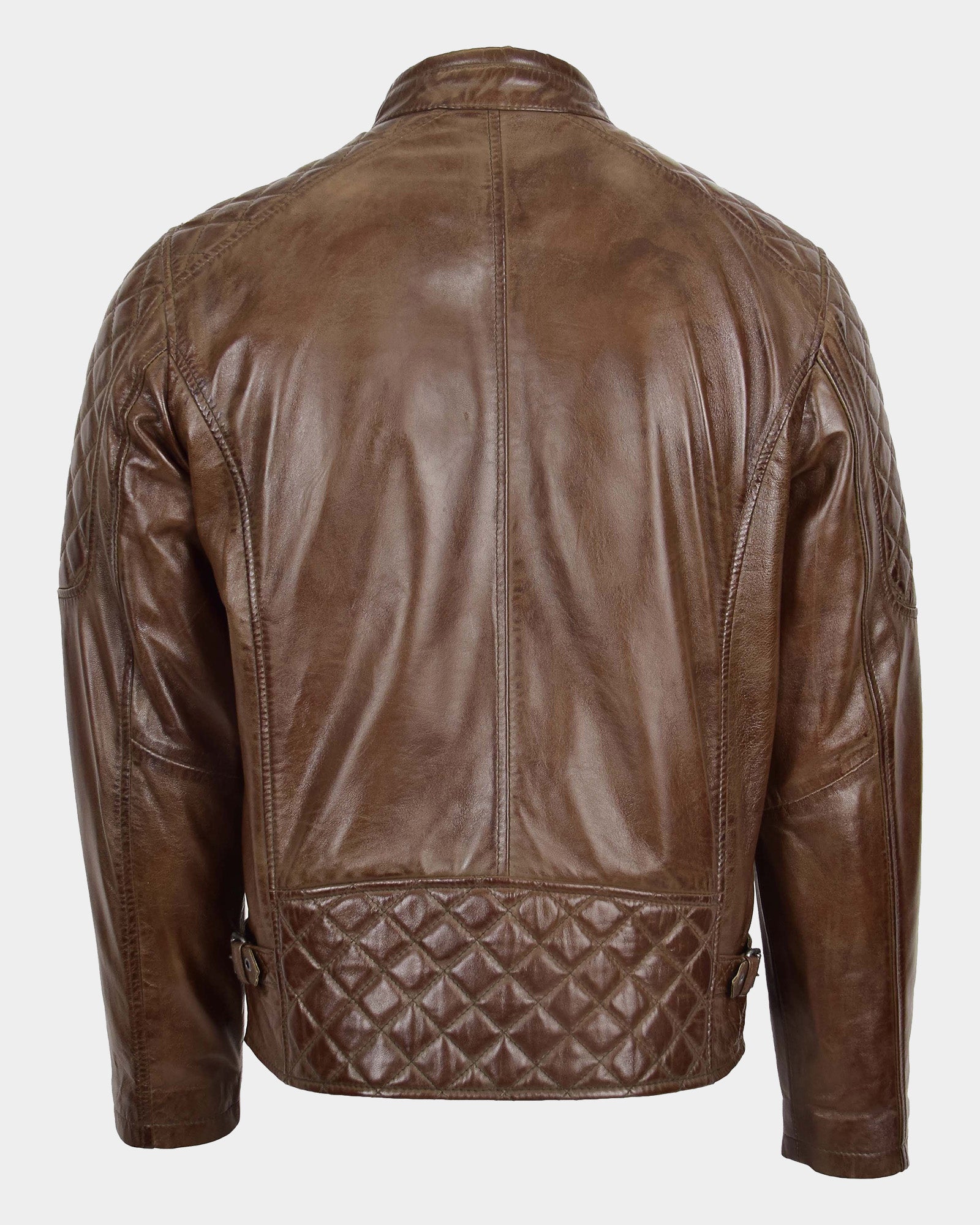Mens Leather Biker Style Jacket with Quilt Detail Fusion Timber