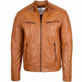 Mens Leather Cafe Racer Biker Jacket Dynamo Tan