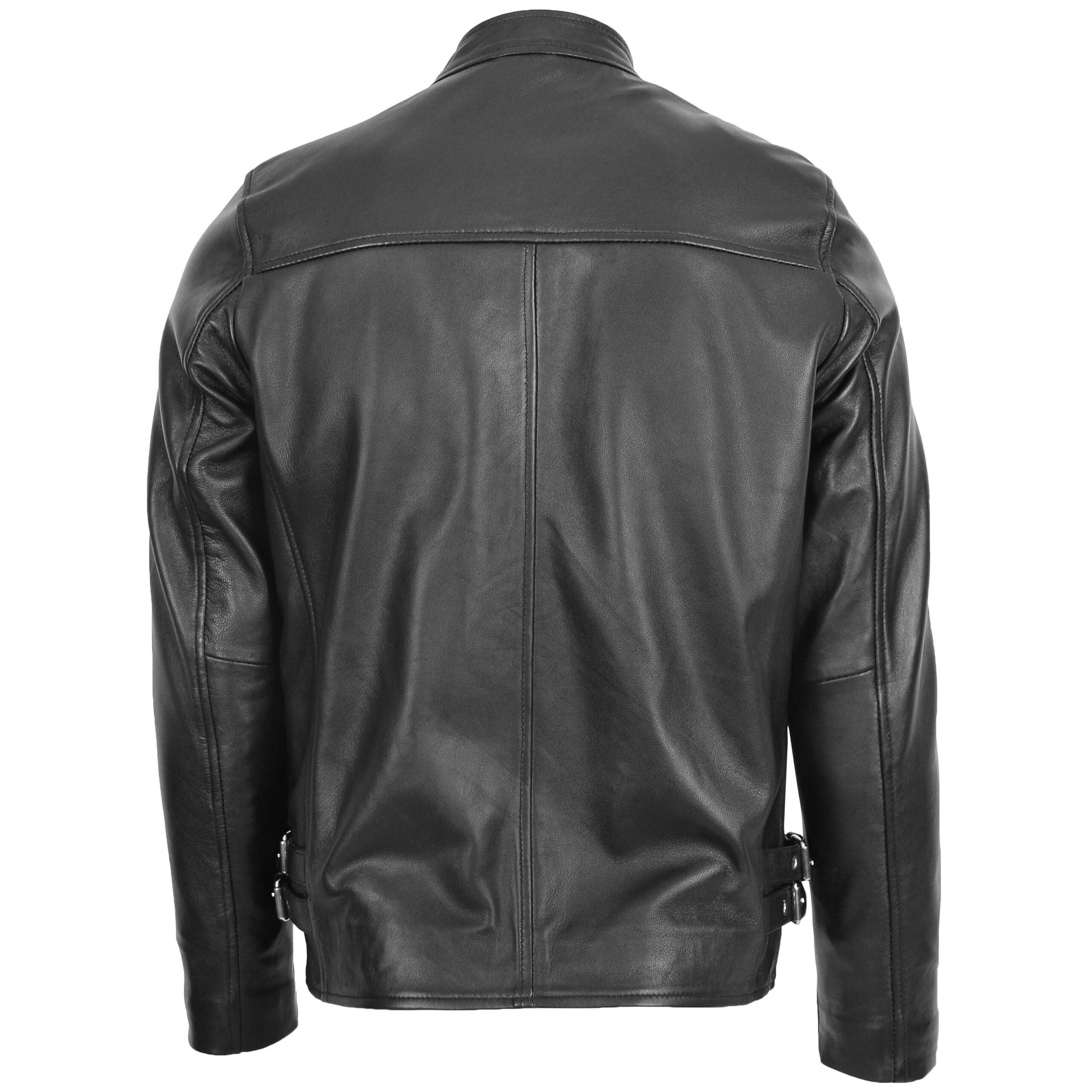 Mens Leather Cafe Racer Casual Biker Jacket Gerard Nova Black
