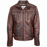 Mens Leather Urban Biker Style Jacket Hugo Zenith Brown Vintage