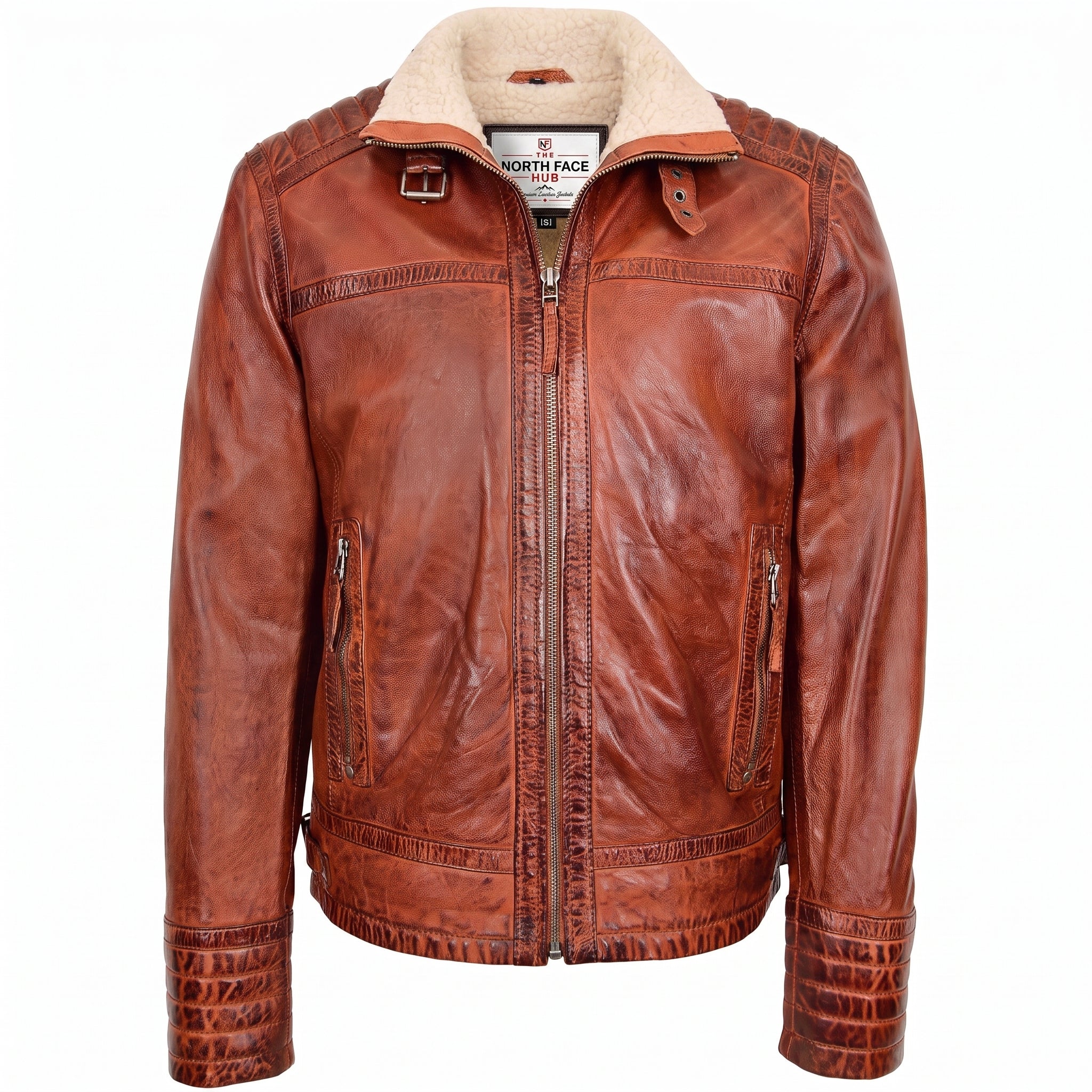 Mens Real Leather Sherpa Lined Jacket Alfie Zenith Brown