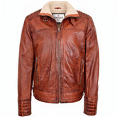Mens Real Leather Sherpa Lined Jacket Alfie Zenith Brown