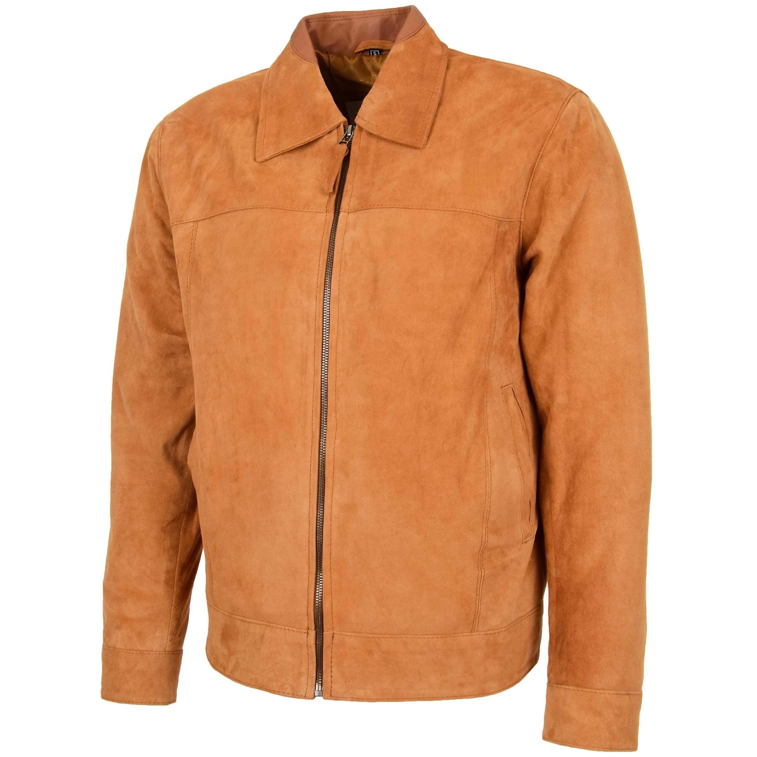 Mens Real Suede Casual Harrington Jacket Larry Dynamo Tan