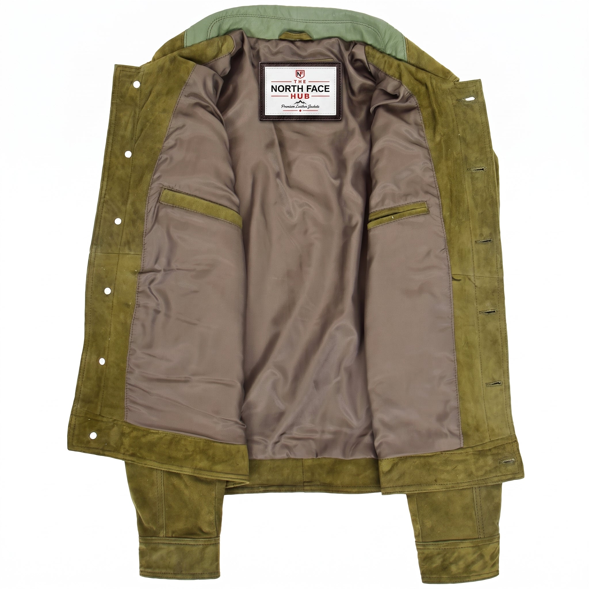 Mens Real Suede Trucker Harrington Jacket Daryl Aurora Green