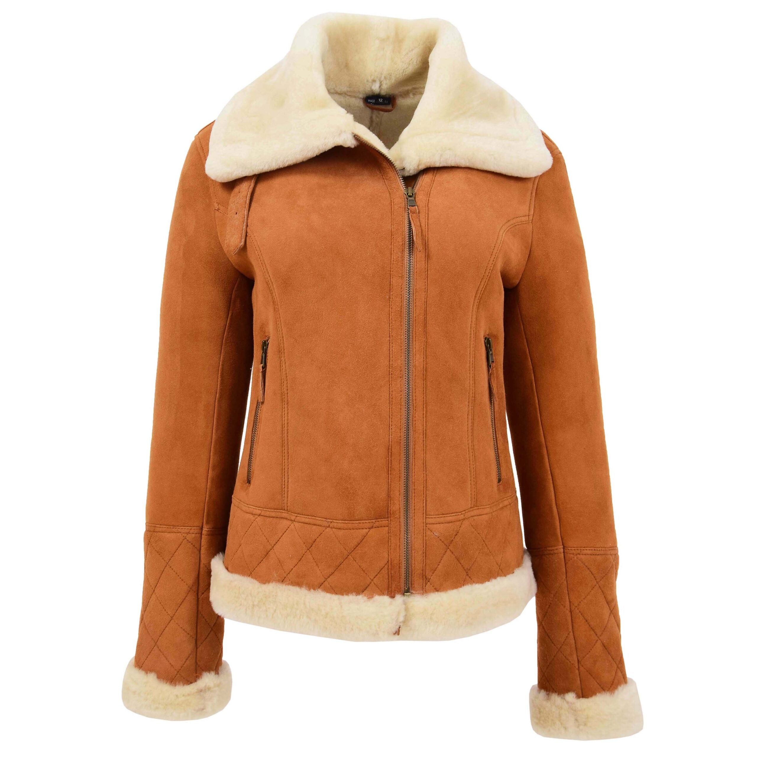 Womens Merino Sheepskin Aviator Jacket Dynamo Tan