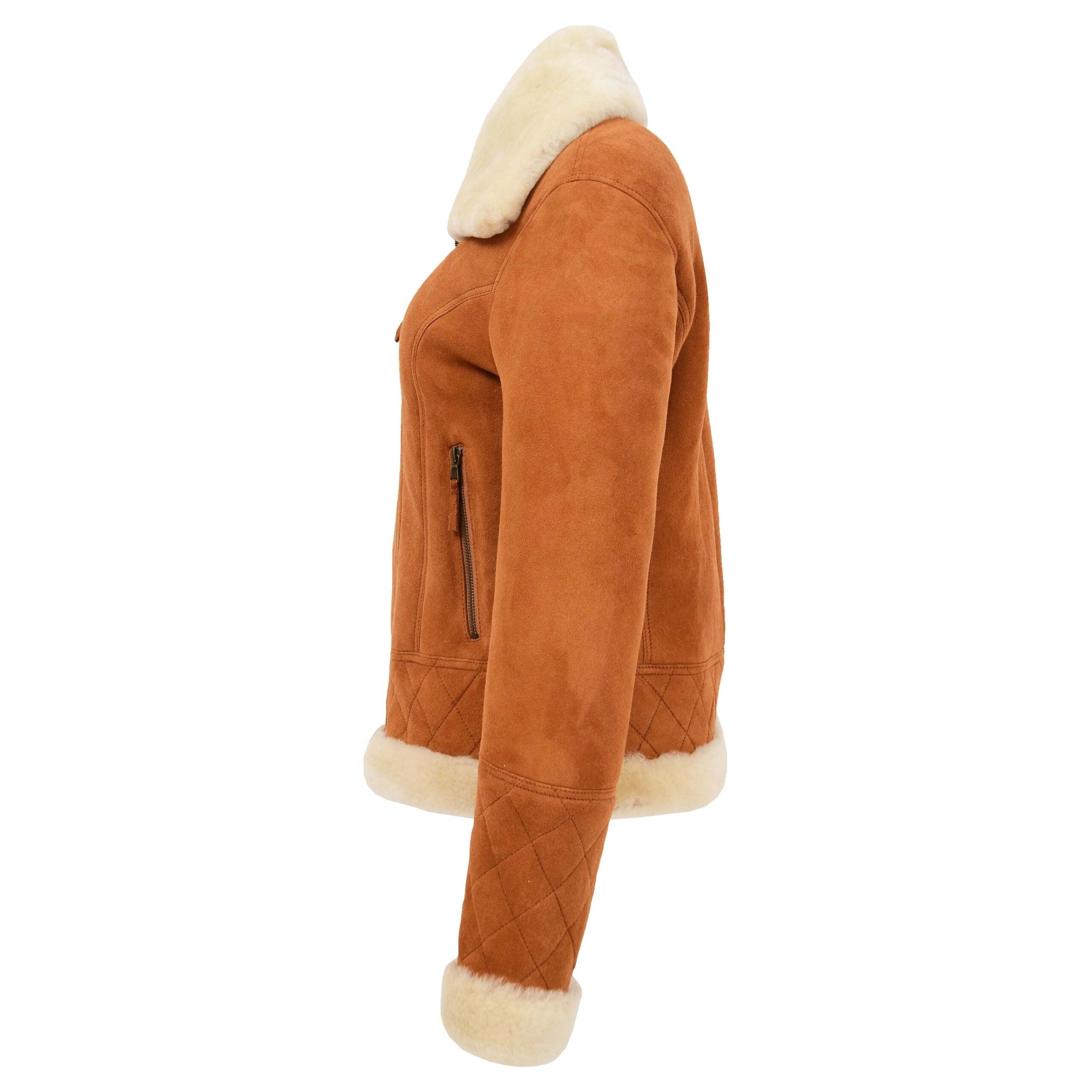 Womens Merino Sheepskin Aviator Jacket Dynamo Tan