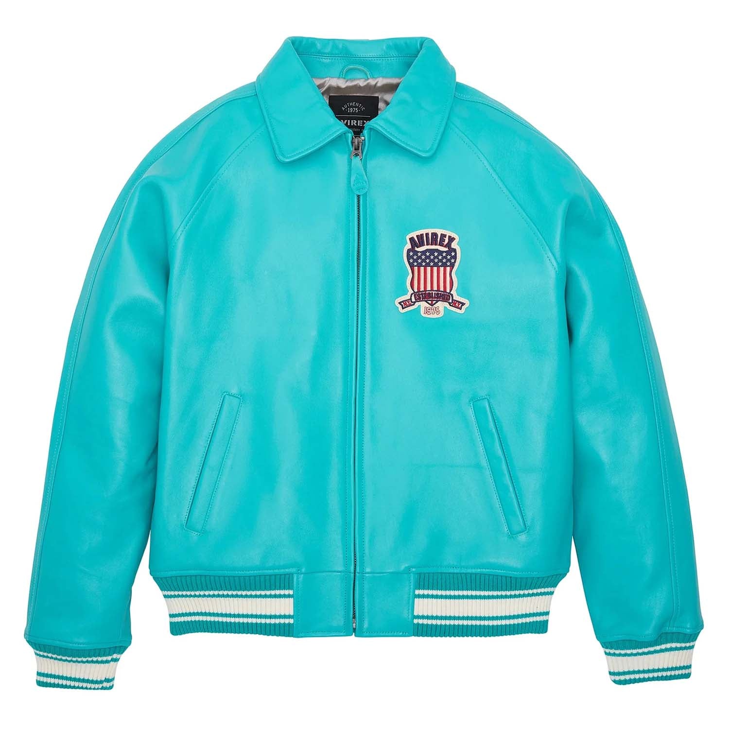 Handcrafted Men’s Avirex Leather Jacket Turquoise Leather Bomber Jacket Iconic Style