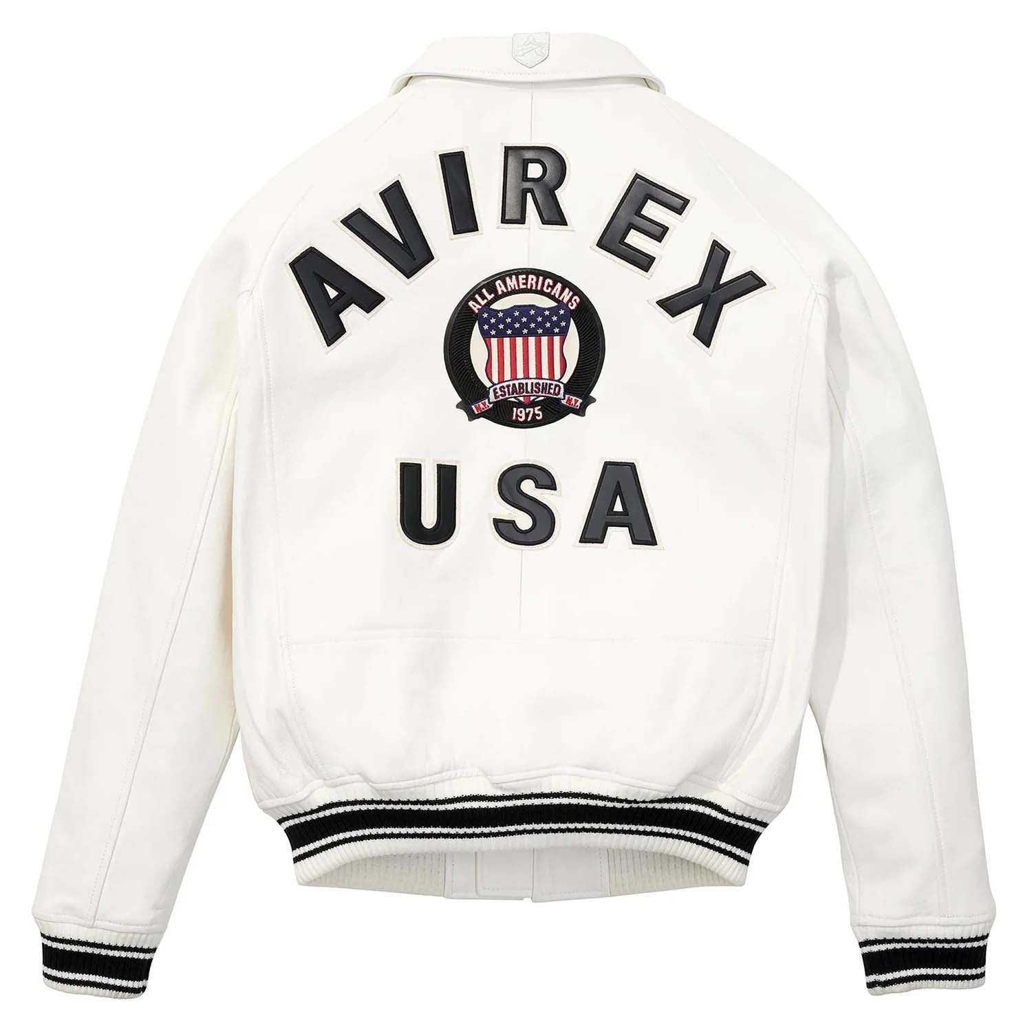 Best Seller Men’s Iconic Avirex Leather Jacket White Leather Bomber Jacket Aviator Style