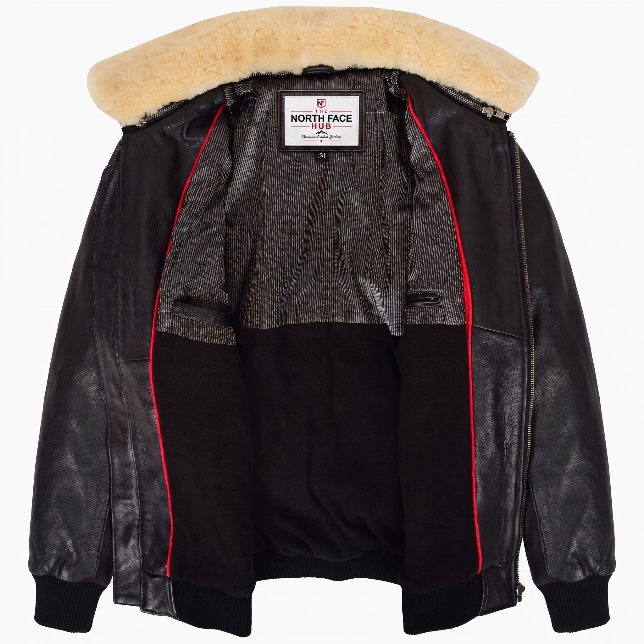 Mens Bomber Leather Jacket with Sheepskin Collar Viggo Nova Black