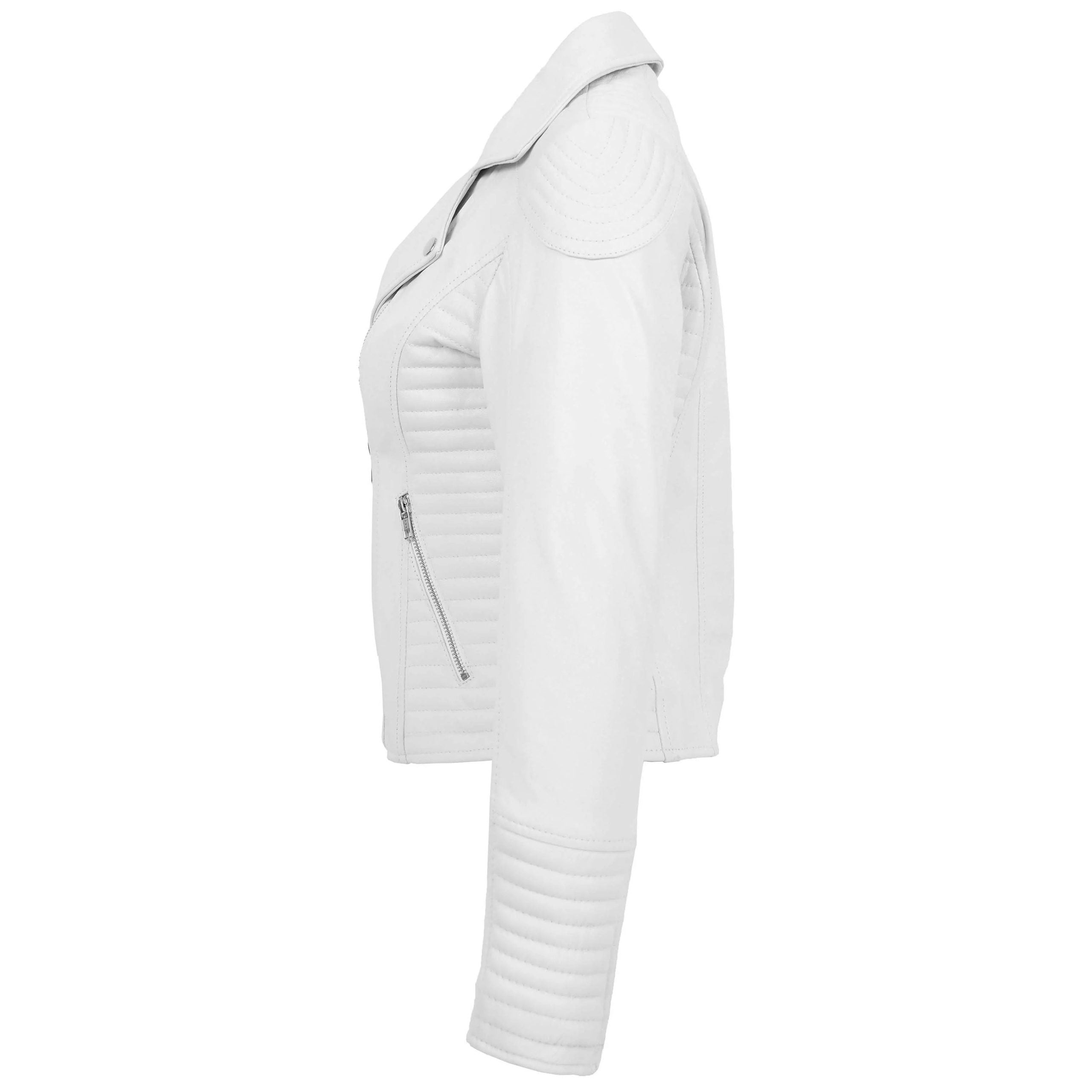 Womens Soft Leather Cross Zip Biker Jacket Anna Astral White