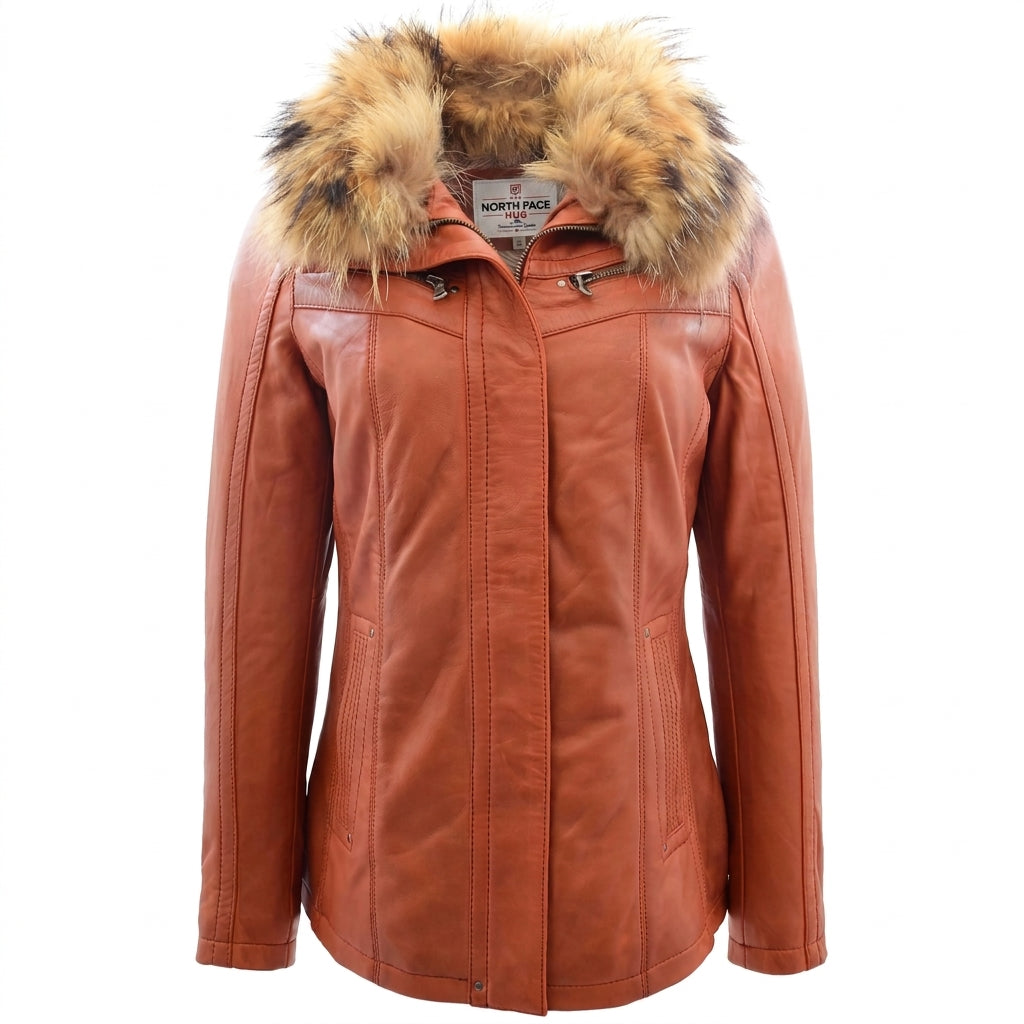 Womens Leather Jacket with Detachable Collar Dalia Clestial Cognac