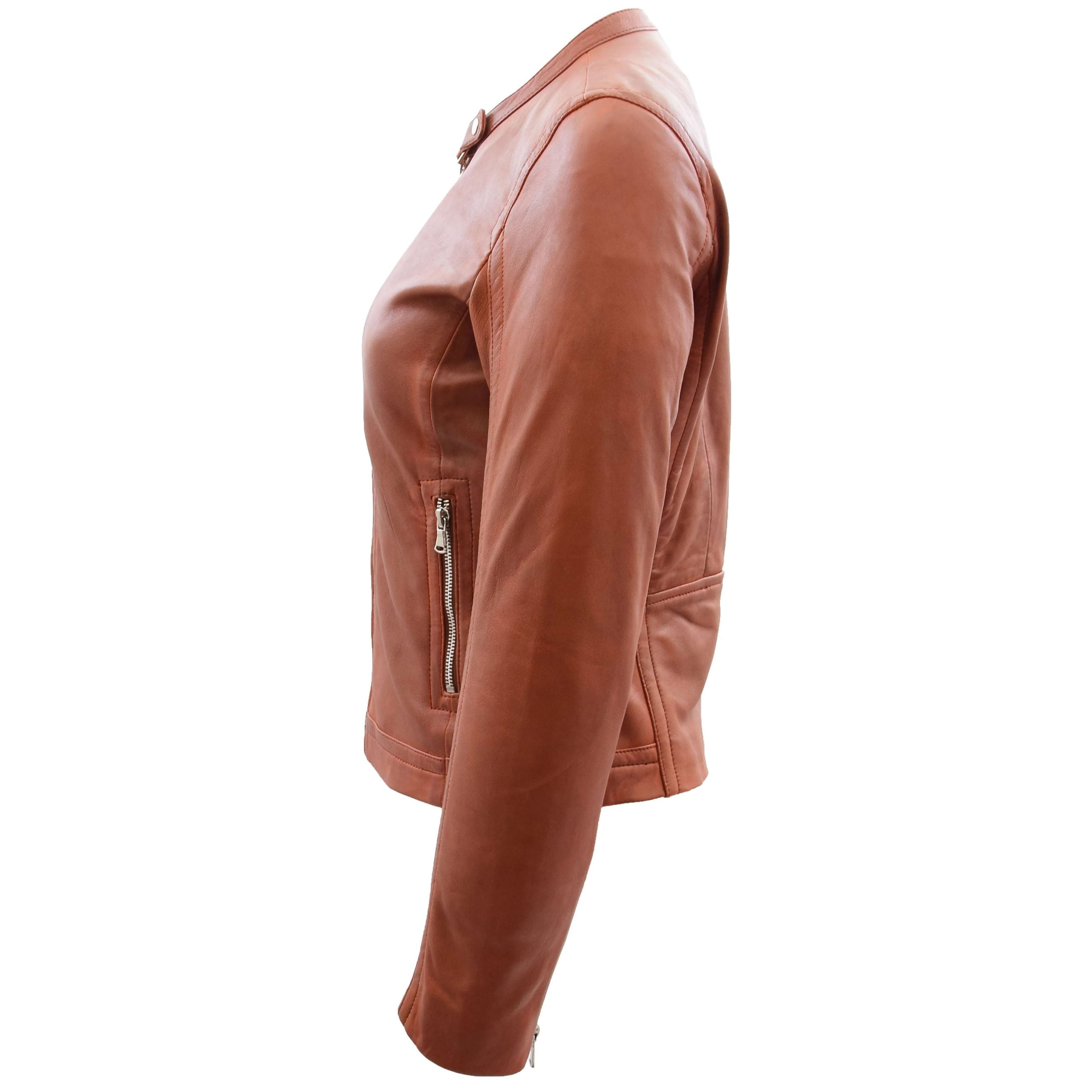 Womens Soft Leather Biker Style Jacket Elyza Fusion Timber