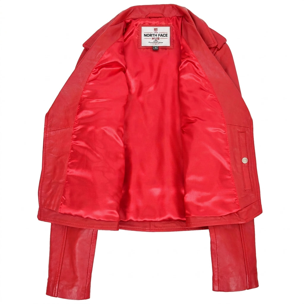 Womens Real Leather Biker Brando Style Jacket Mia Ignite Red