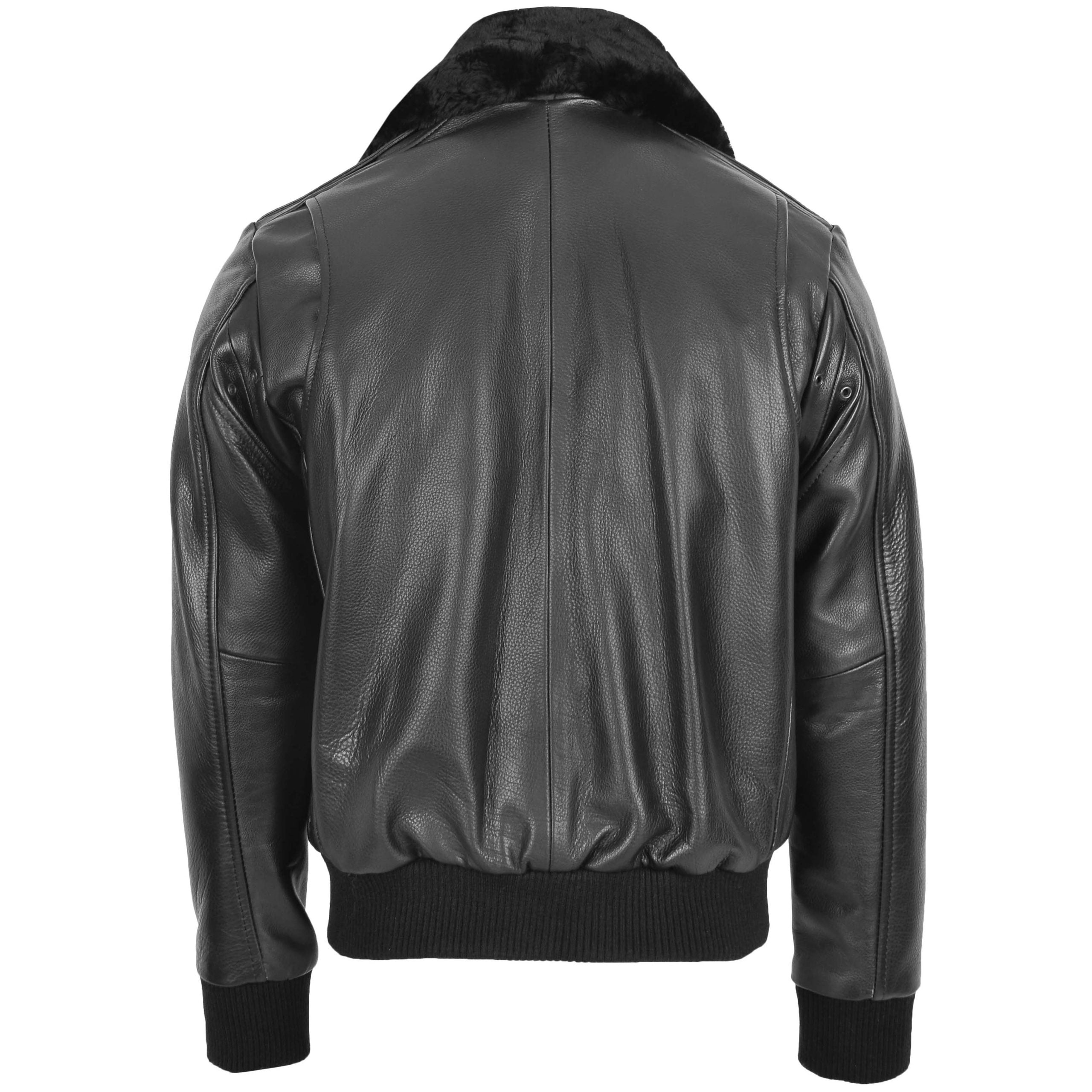 Mens Leather Bomber Pilot Jacket Removable Collar Leroy Nova Black