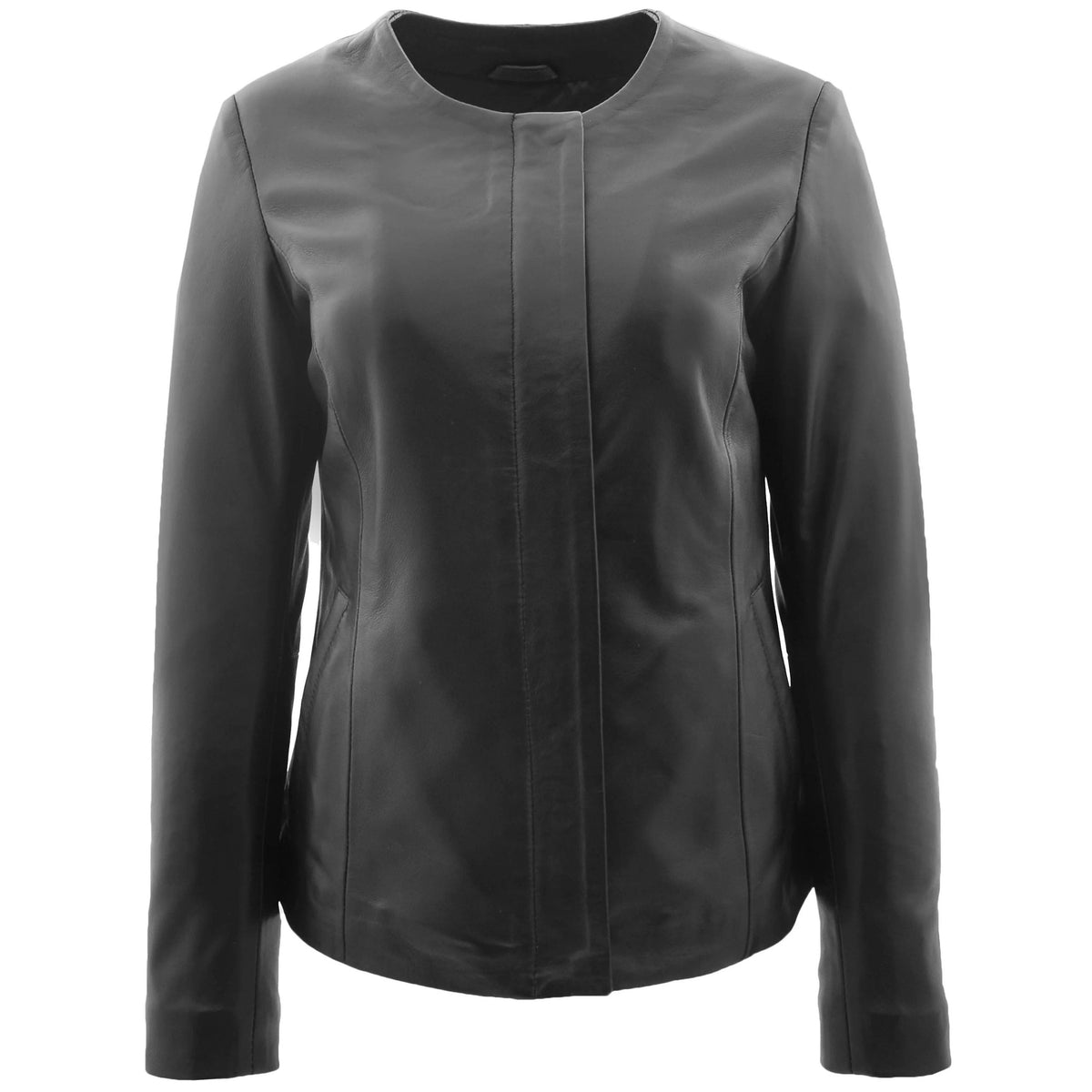 Womens Real Leather Collarless Jacket Moreno Nova Black