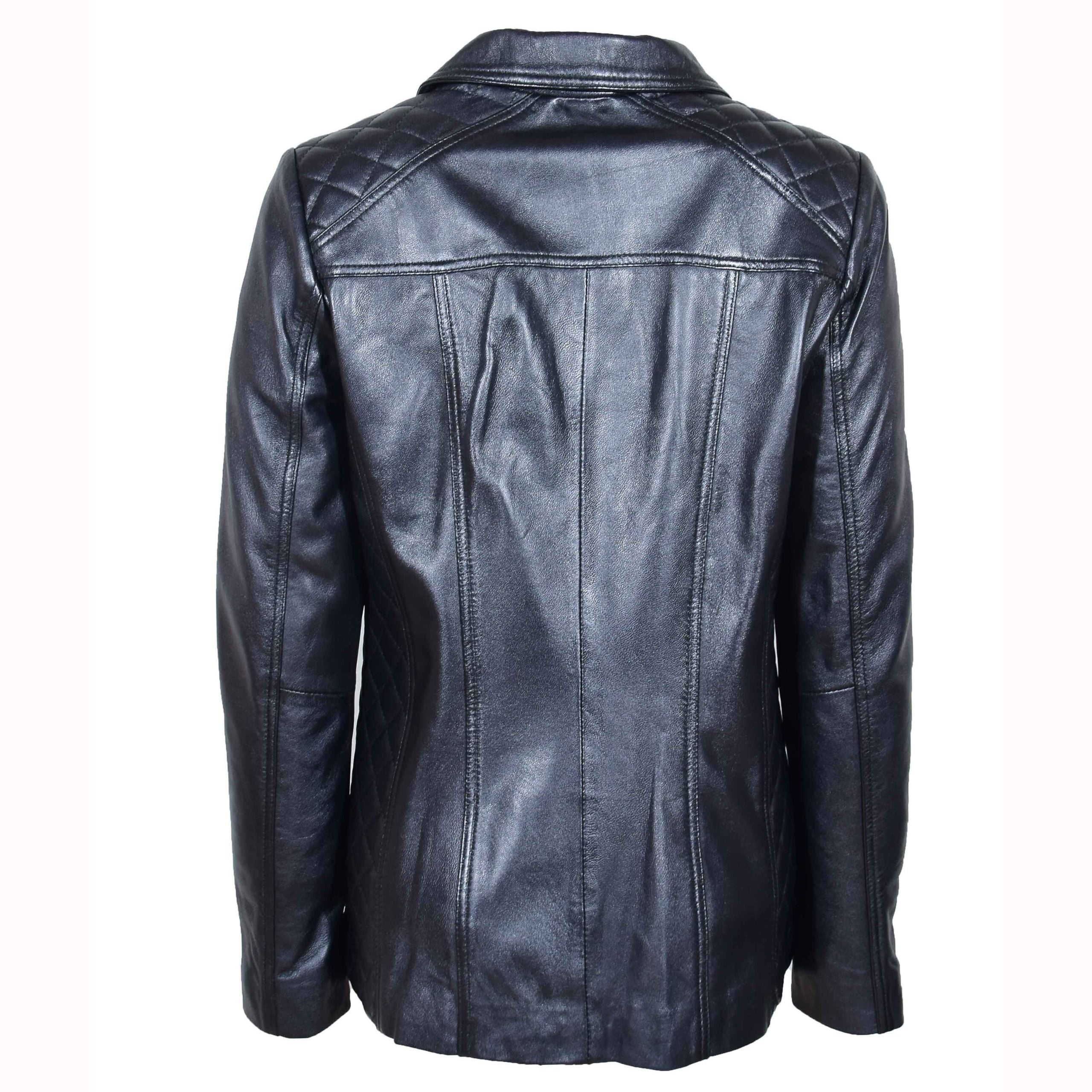 Womens Real Leather Jacket Zip Quilted ECHO Nova Black