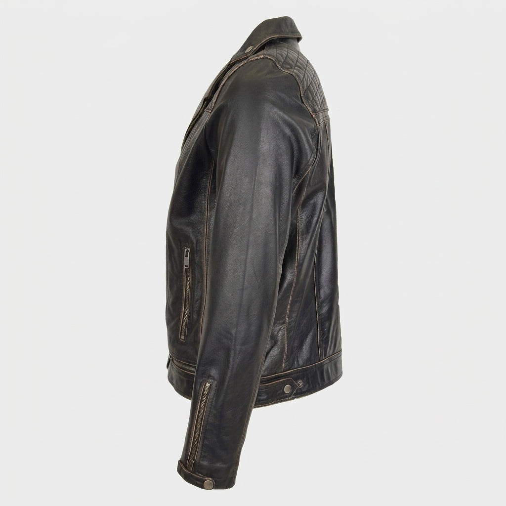Mens Leather Biker Brando Design Jacket Sean Vintage Nova Black