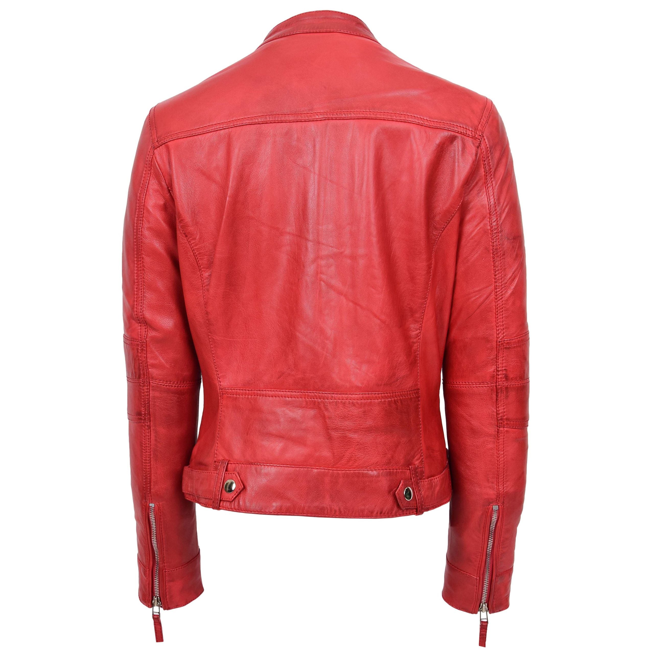 Womens Real Leather Biker Jacket Casual Style Annie Ignite Red