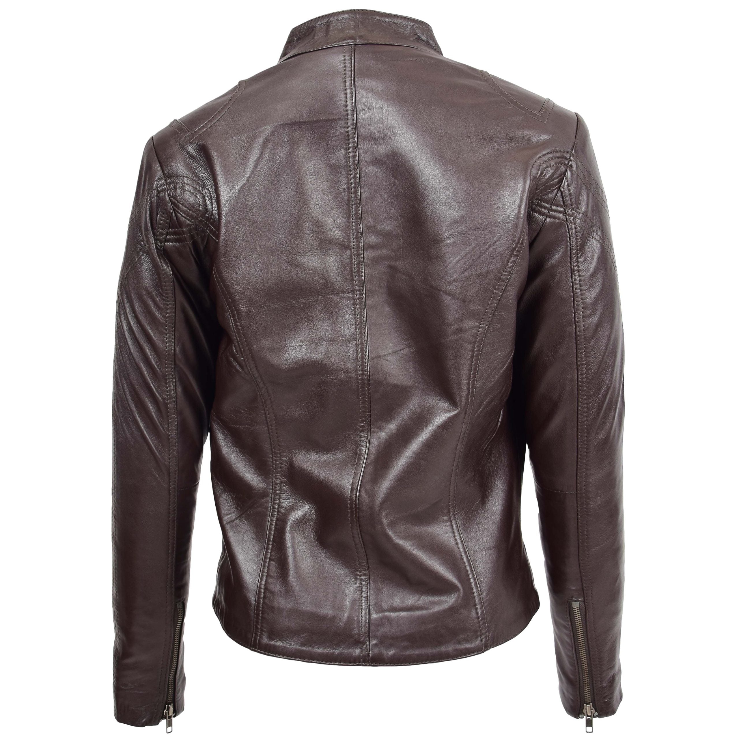 Womens Leather Standing Collar Jacket Becky Zenith Brown