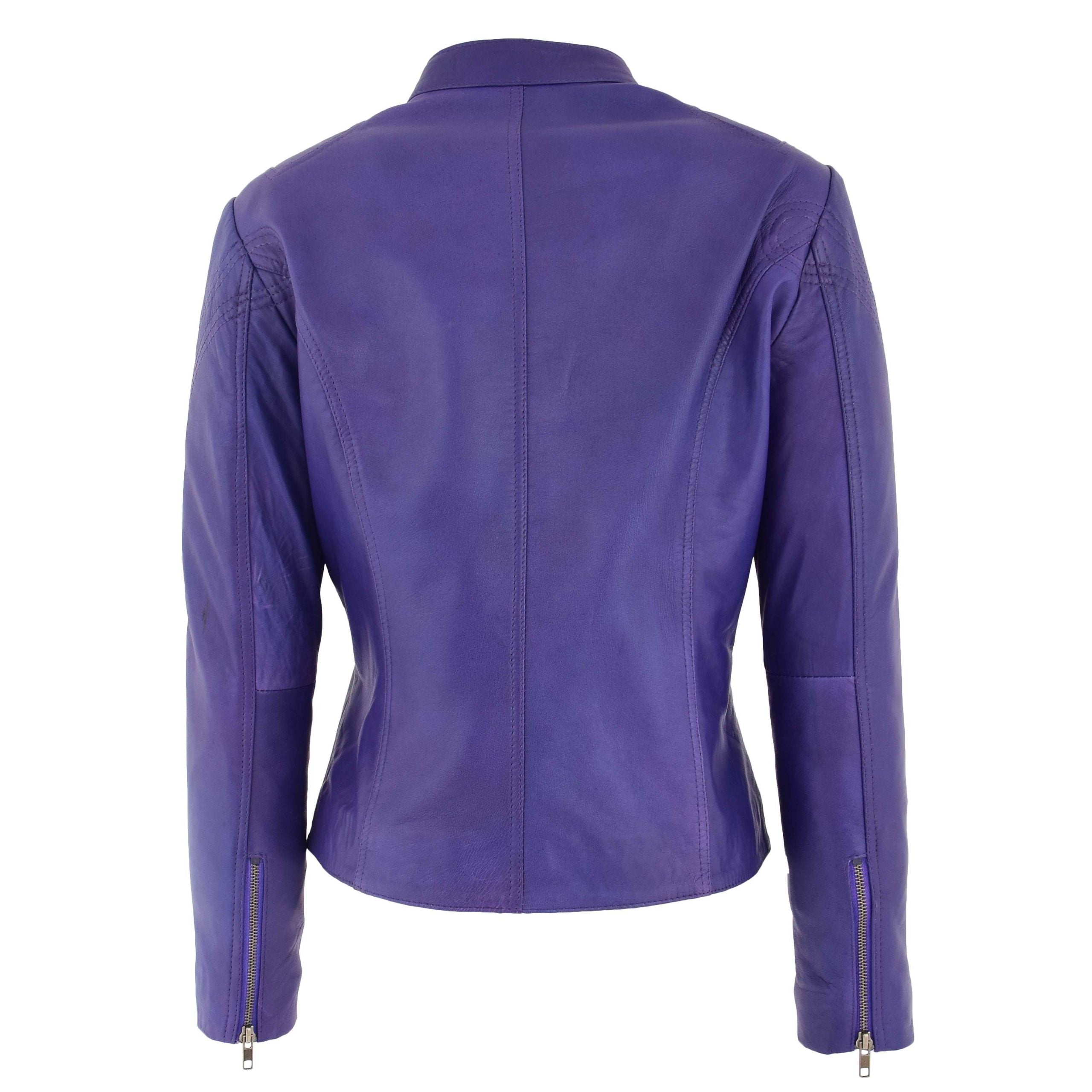 Womens Leather Standing Collar Jacket Becky Whisper Purple