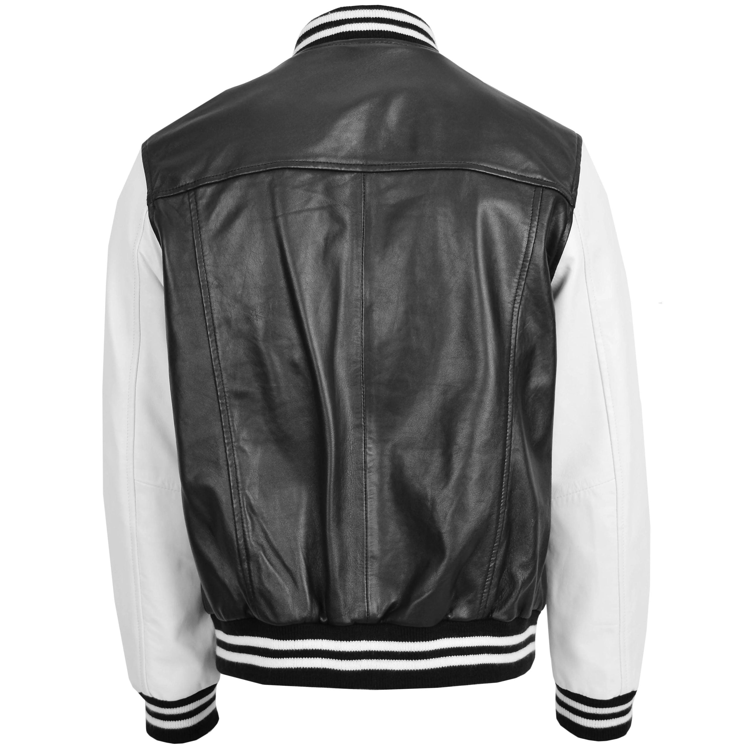 Mens Leather College Boy Varsity Jacket Garry Black Astral White