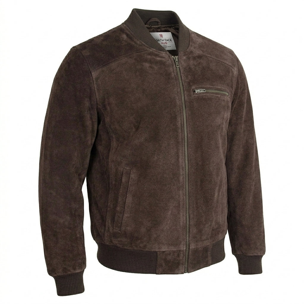 Mens Suede Bomber Varsity Jacket Reg Zenith Brown
