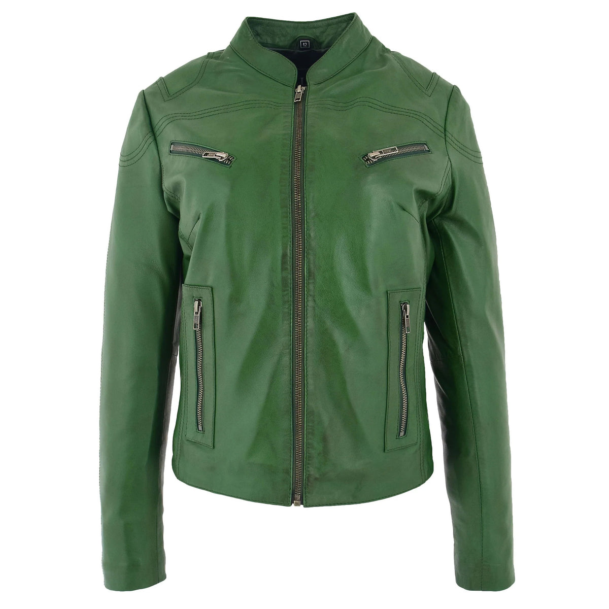 Womens Leather Standing Collar Jacket Becky Aurora Green