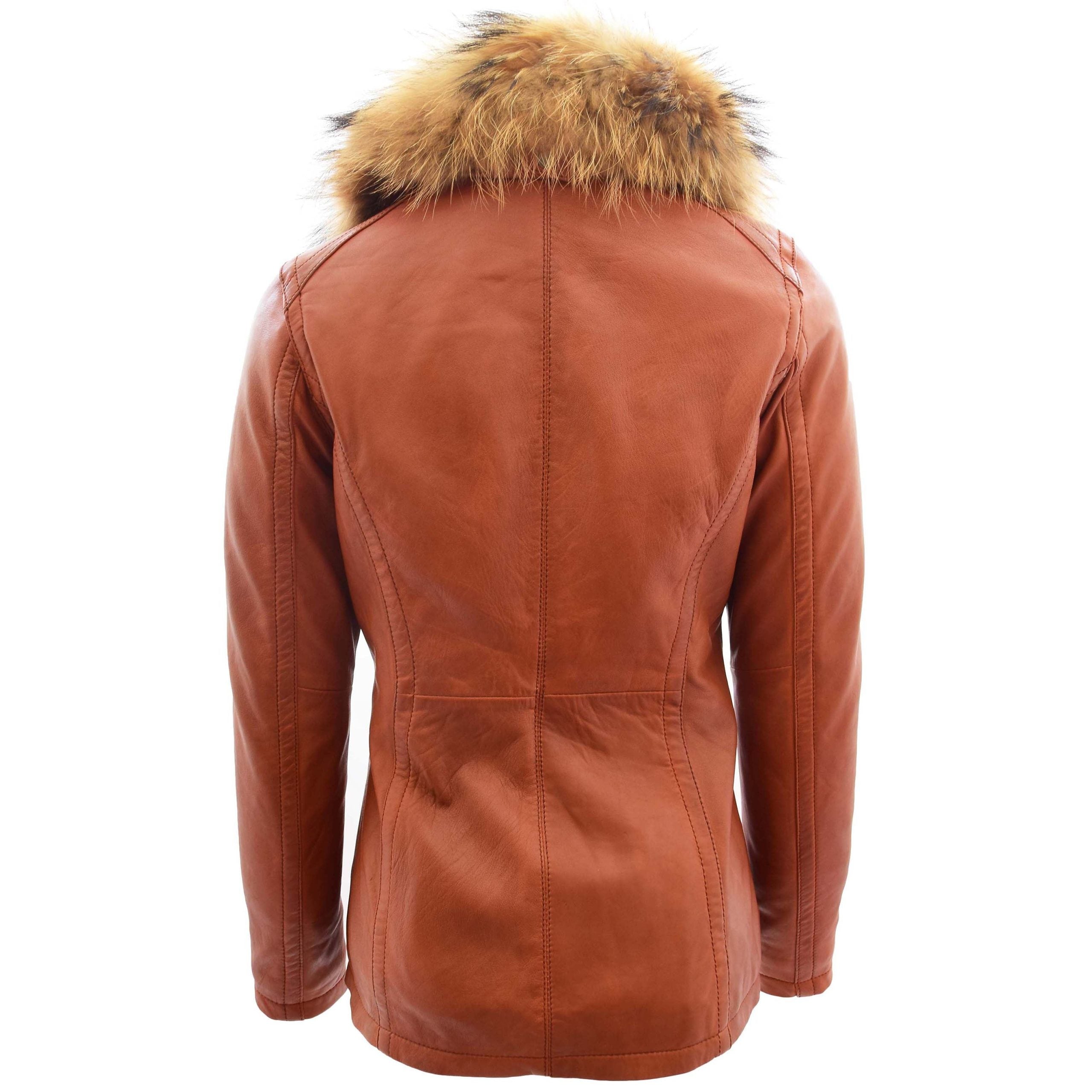 Womens Leather Jacket with Detachable Collar Dalia Clestial Cognac