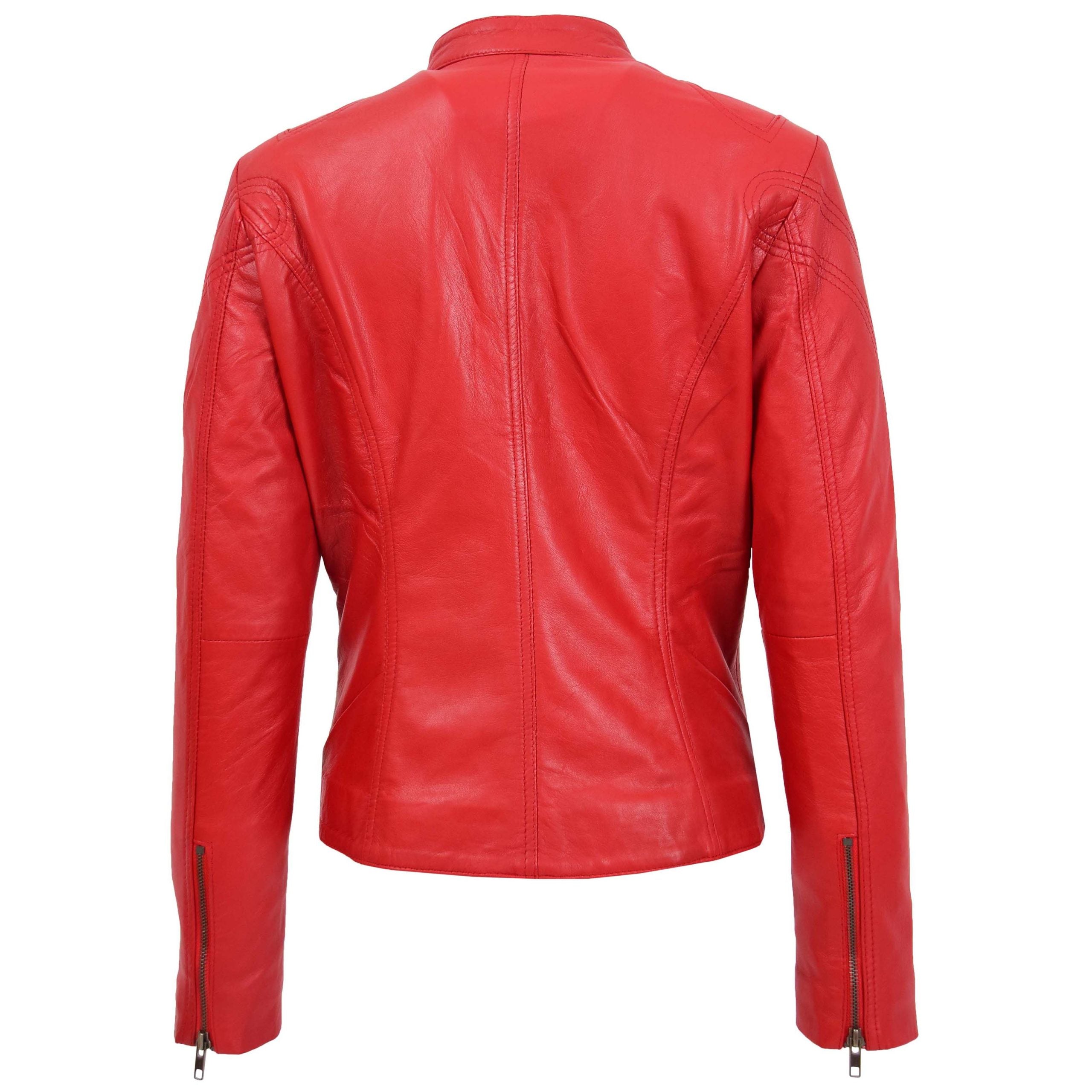 Womens Leather Standing Collar Jacket Becky Ignite Candy Red