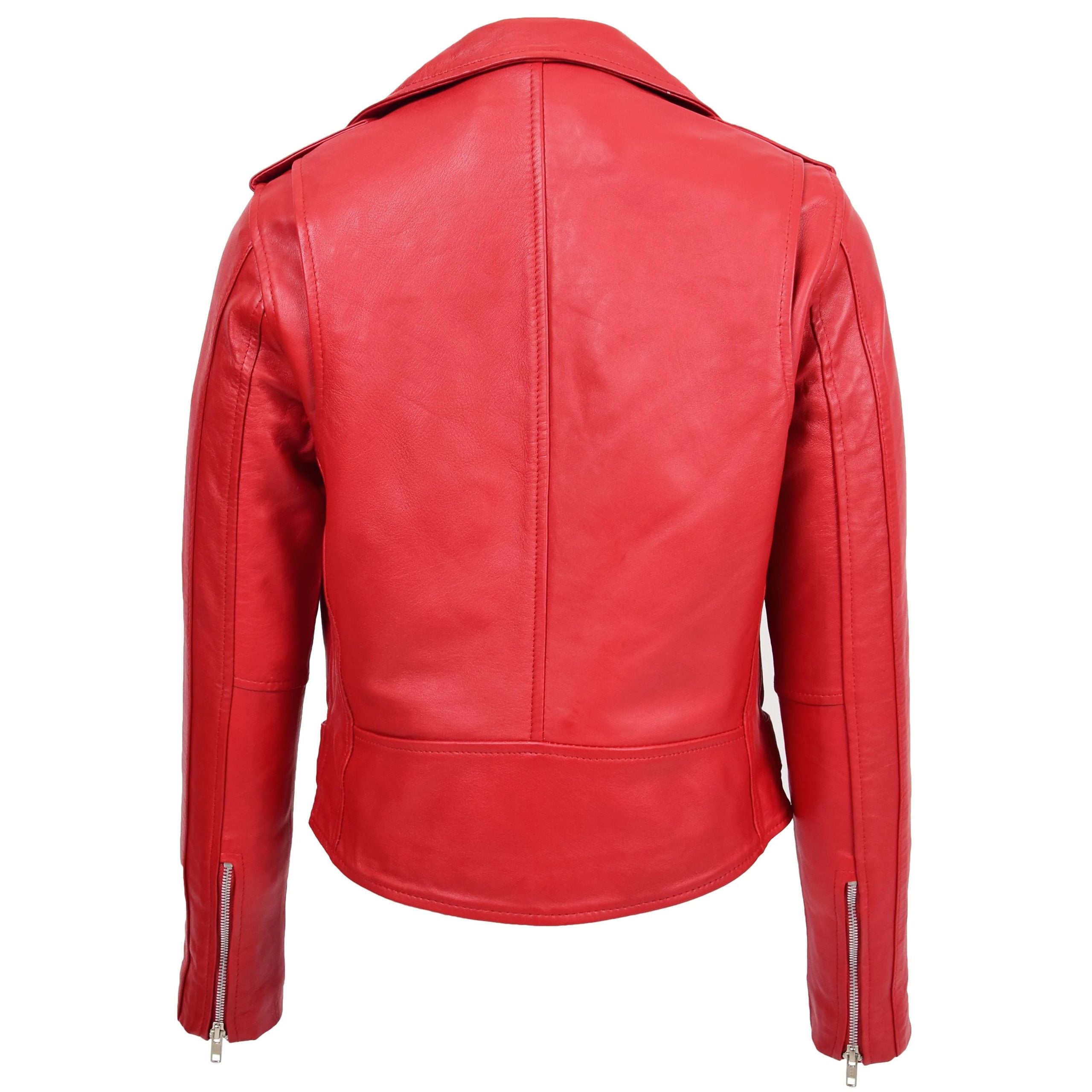 Womens Real Leather Biker Brando Style Jacket Mia Ignite Red