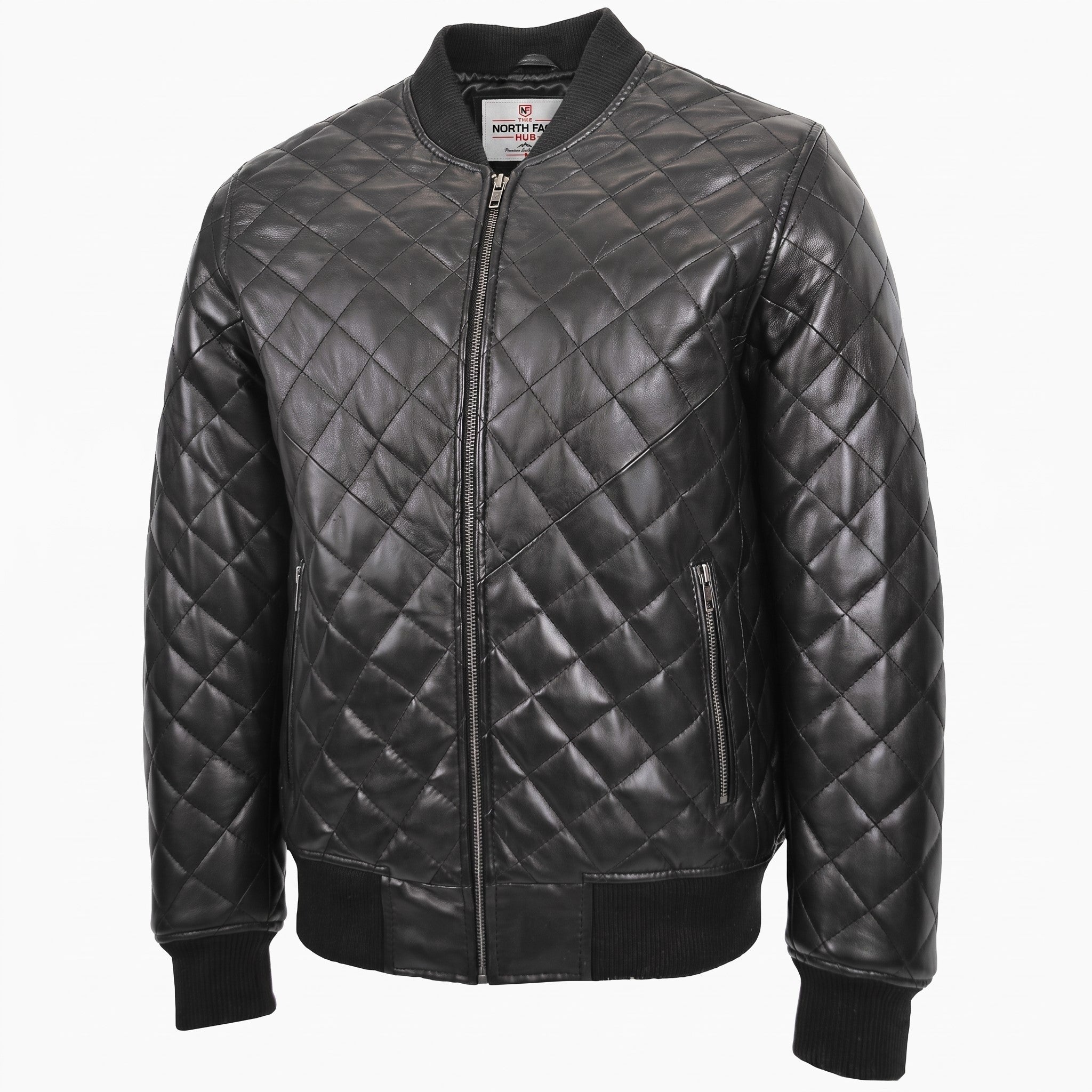 Mens Leather Quilted Bomber Jacket Warren Nova Black