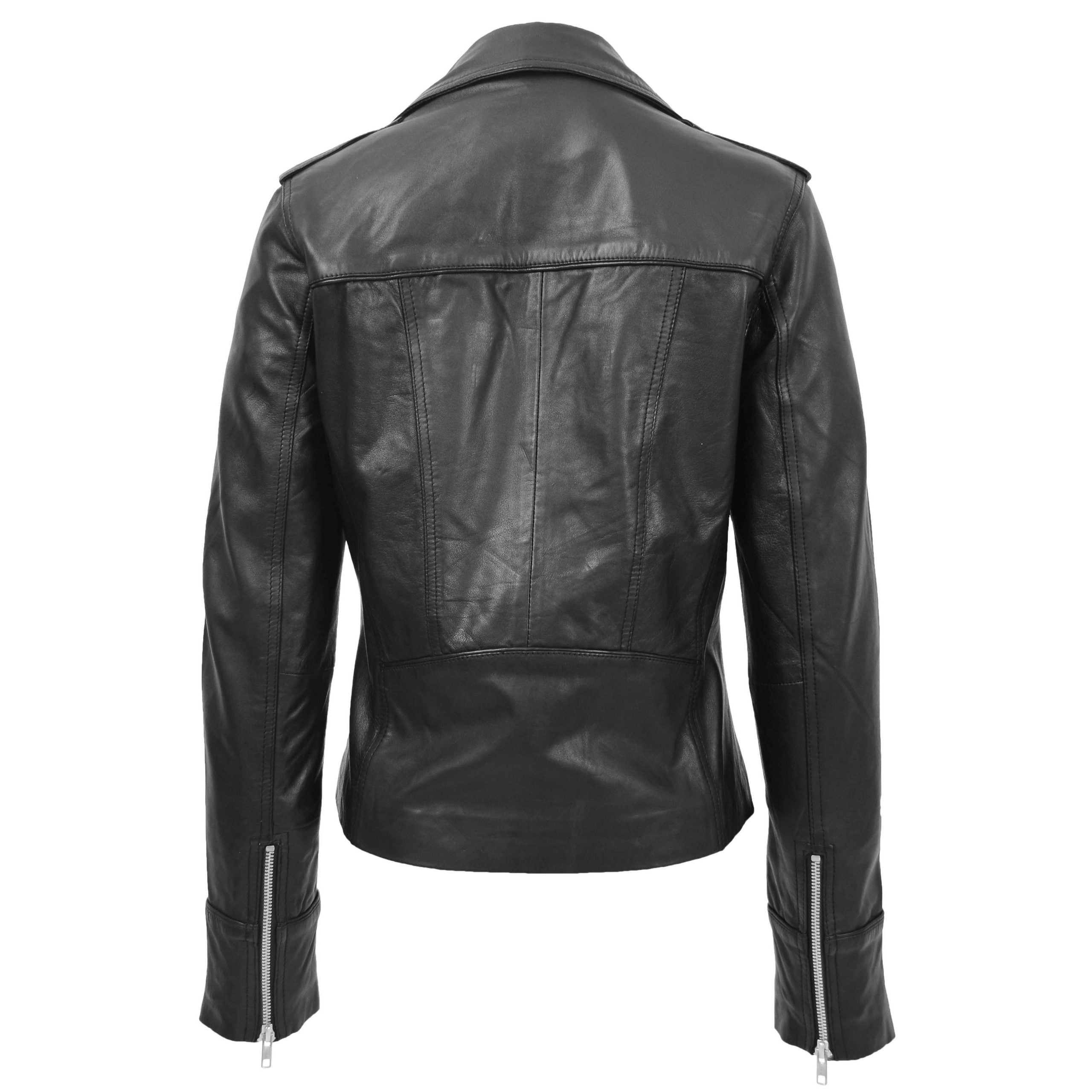 Womens Leather Fitted Biker Style Jacket Kim Nova Black
