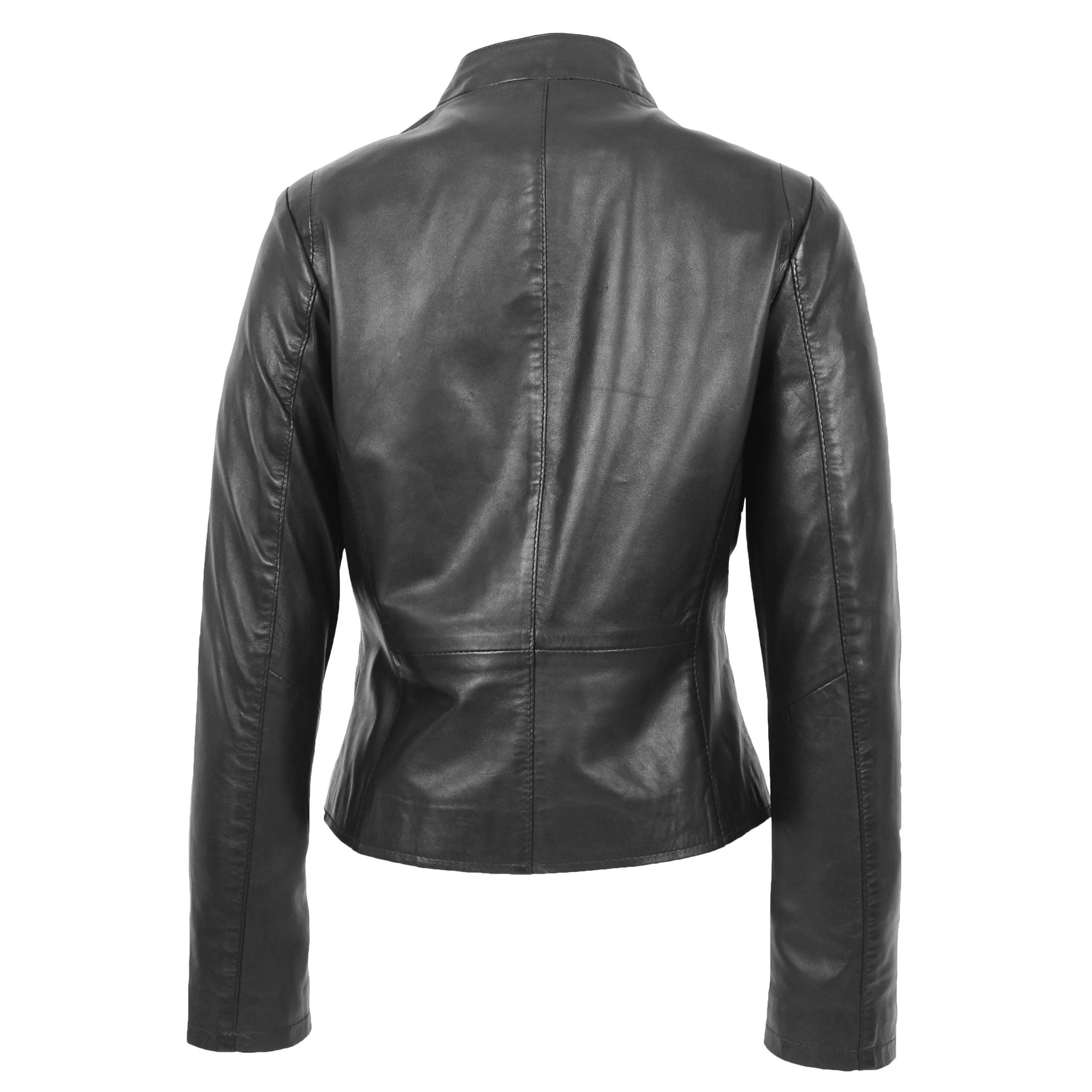 Womens Leather Casual Standing Collar Jacket Nova Black