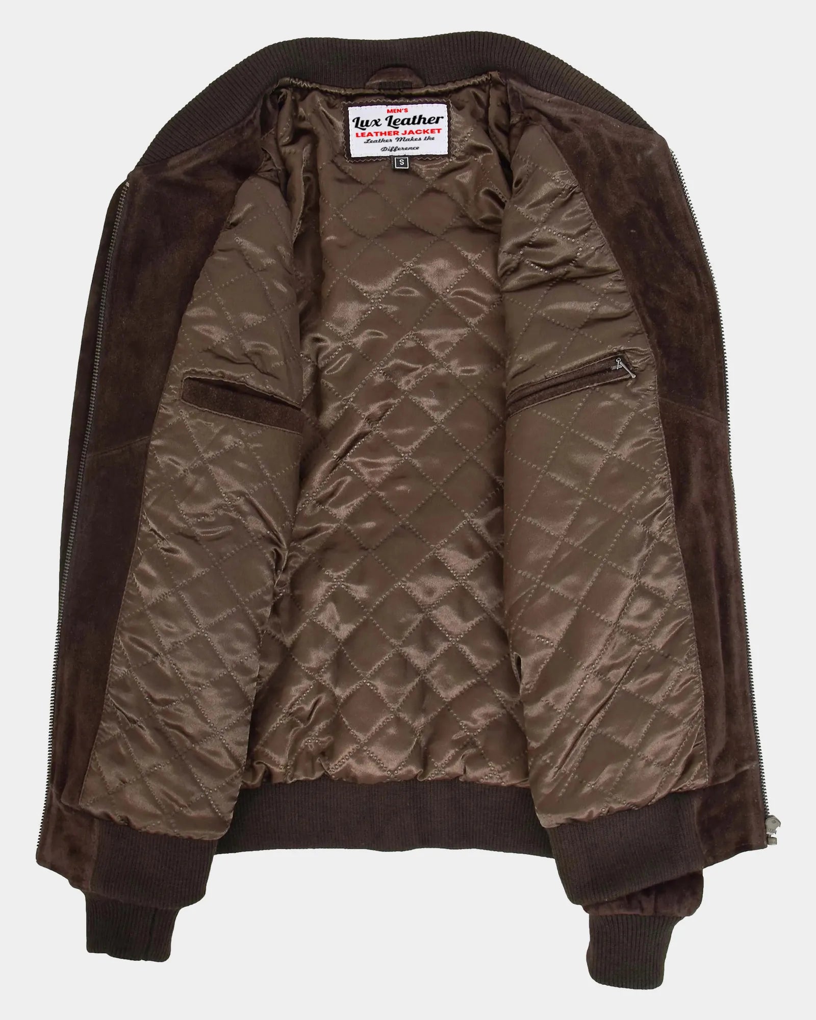 Mens Suede Bomber Varsity Jacket Reg Zenith Brown
