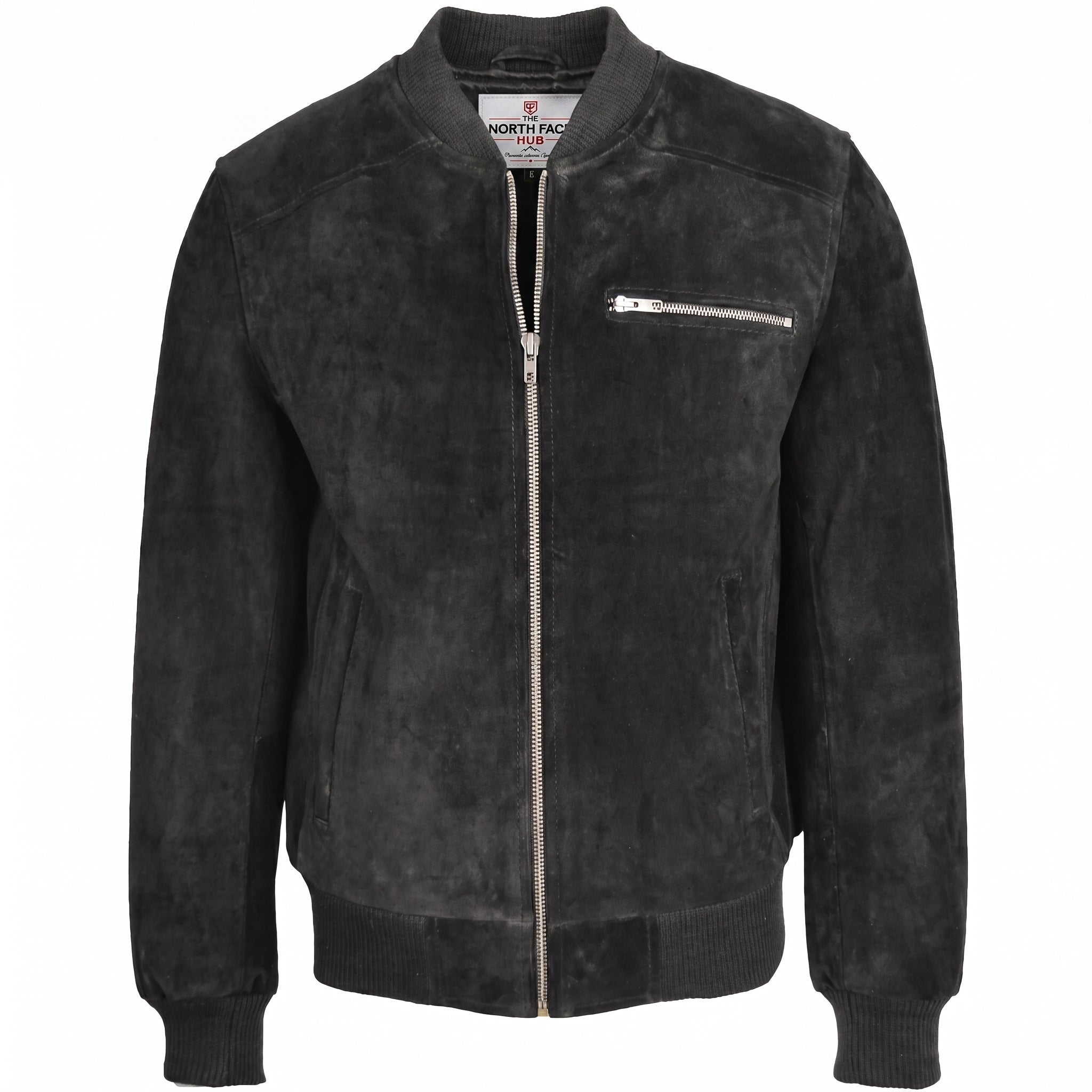 Mens Suede Bomber Varsity Jacket Reg Nova Black
